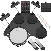 LEKATO E-Drum-Set mit Mesh-Pad CPD-1000 Tragbares Elektrisches Schlagzeug Set 20+ Sounds USB MIDI 2 Verbesserte Pedale Sticks Reisetasche