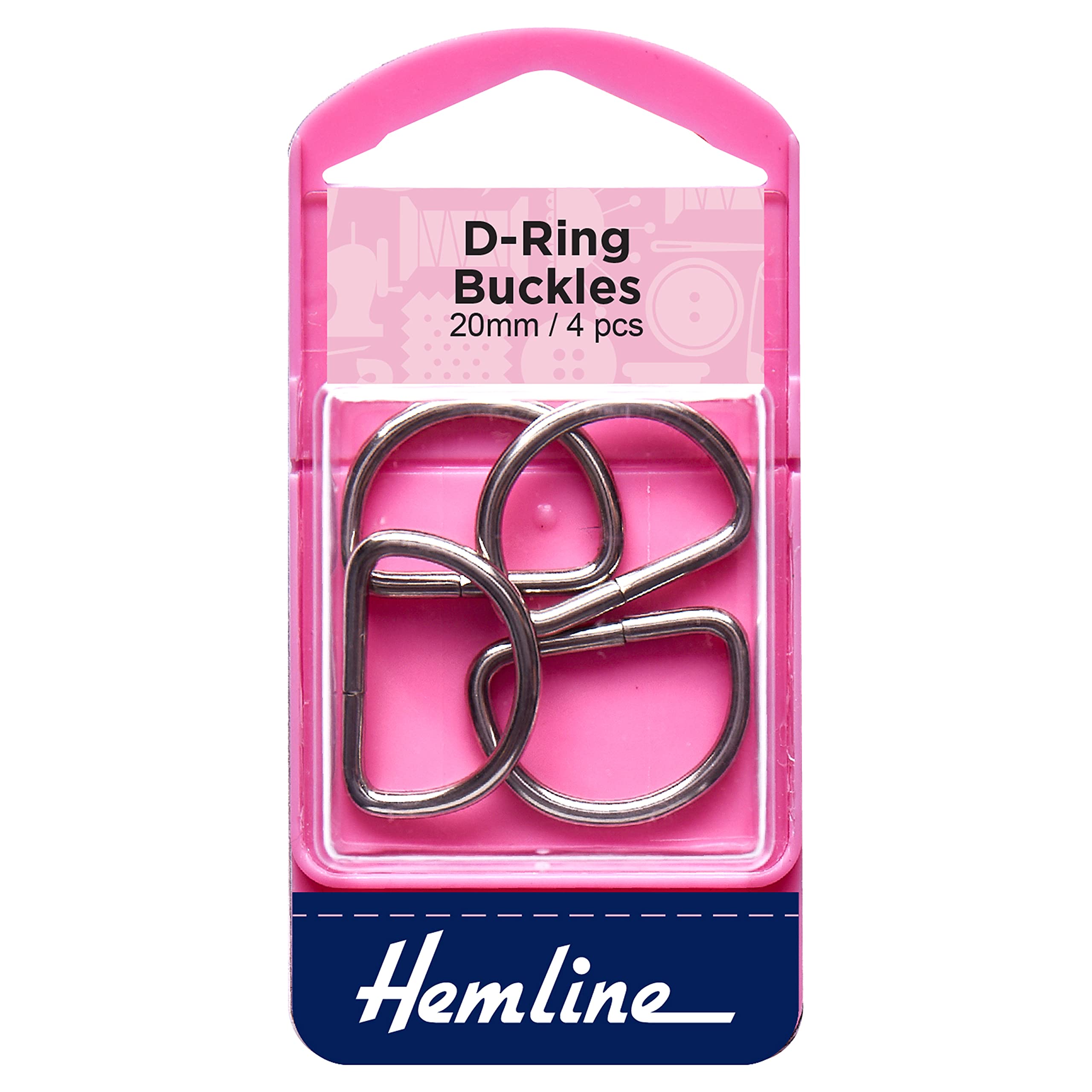 Hemline H462.20 Nickel D-Ring Buckle 20mm 4pk For Adjustable Ties, Belts, Straps