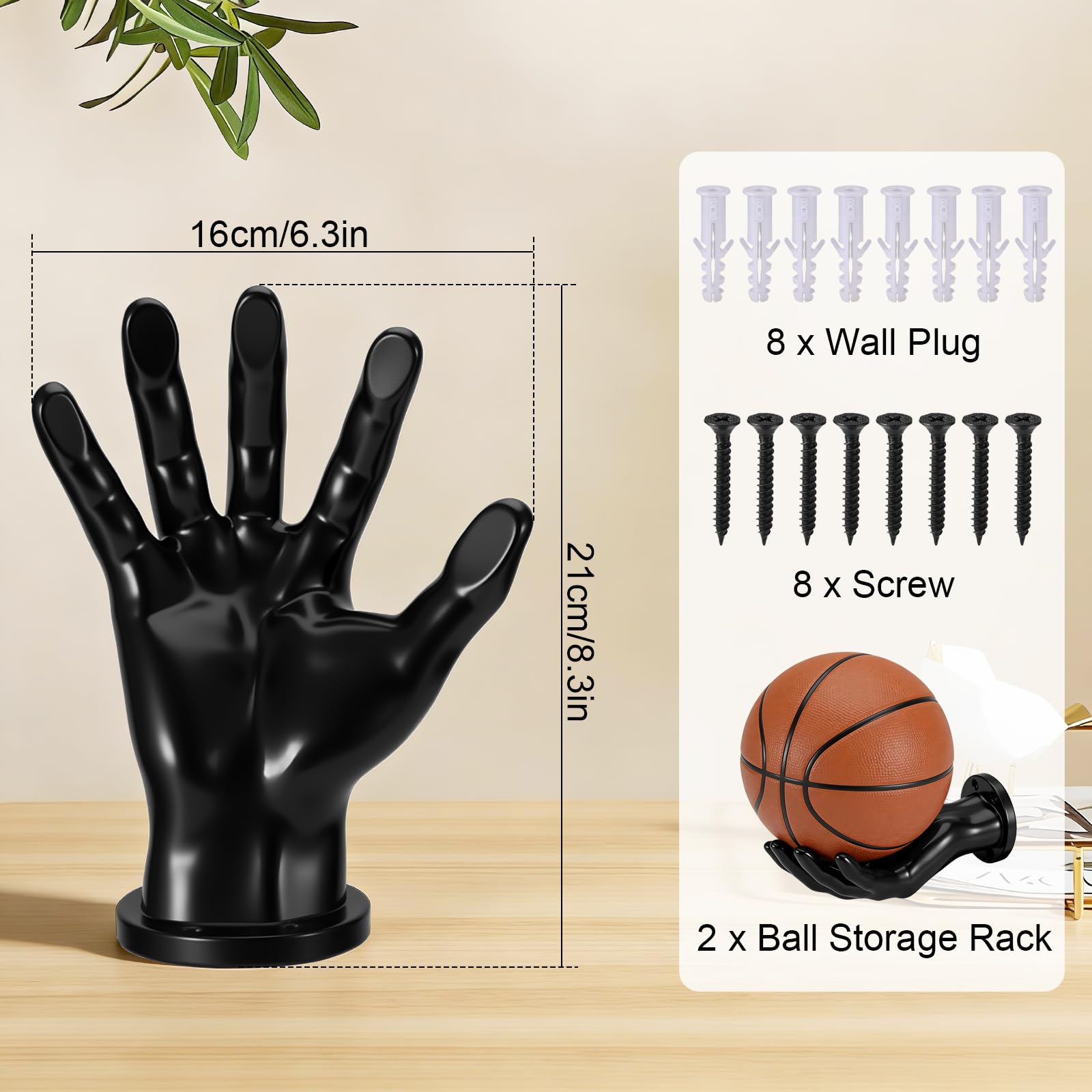2Uds Soporte Balones, Negros Soporte Balon Futbol en Forma de Palma, Regalo Creativo de Baloncesto para Almacenamiento y Decoración, Soportes para Balón en la Pared de Rugby y Fútbol