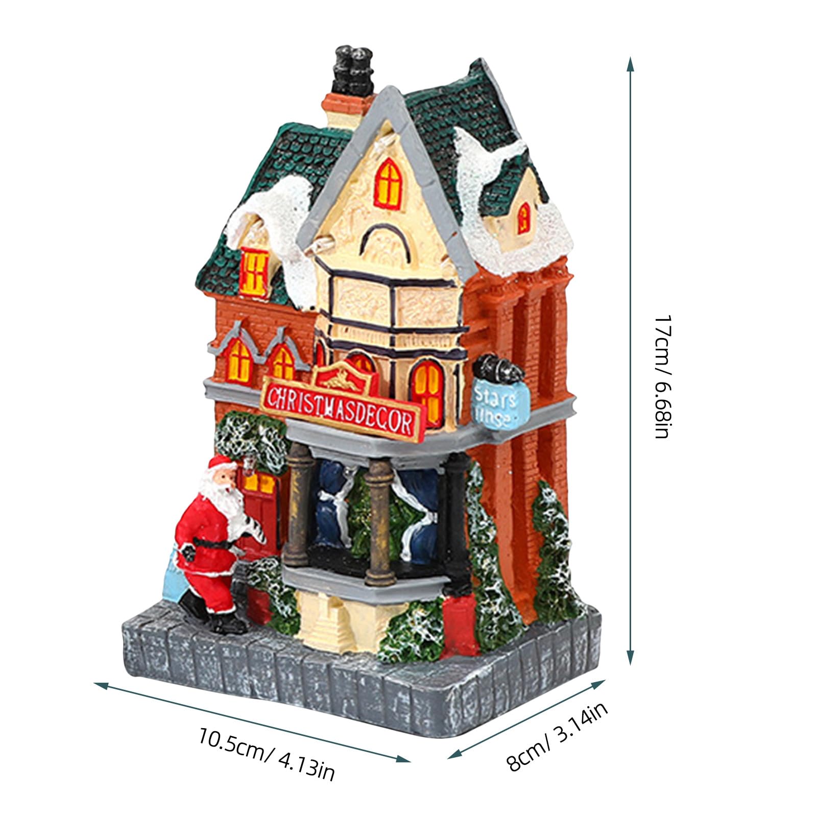 INOOMP Statuetta di casa di Babbo Natale a LED - Piccola casa illuminata per Villaggio Natalizio - Mini Decorativa in Resina per Scena Natalizia, Ideale per Feste e Decorazioni da Tavolo.