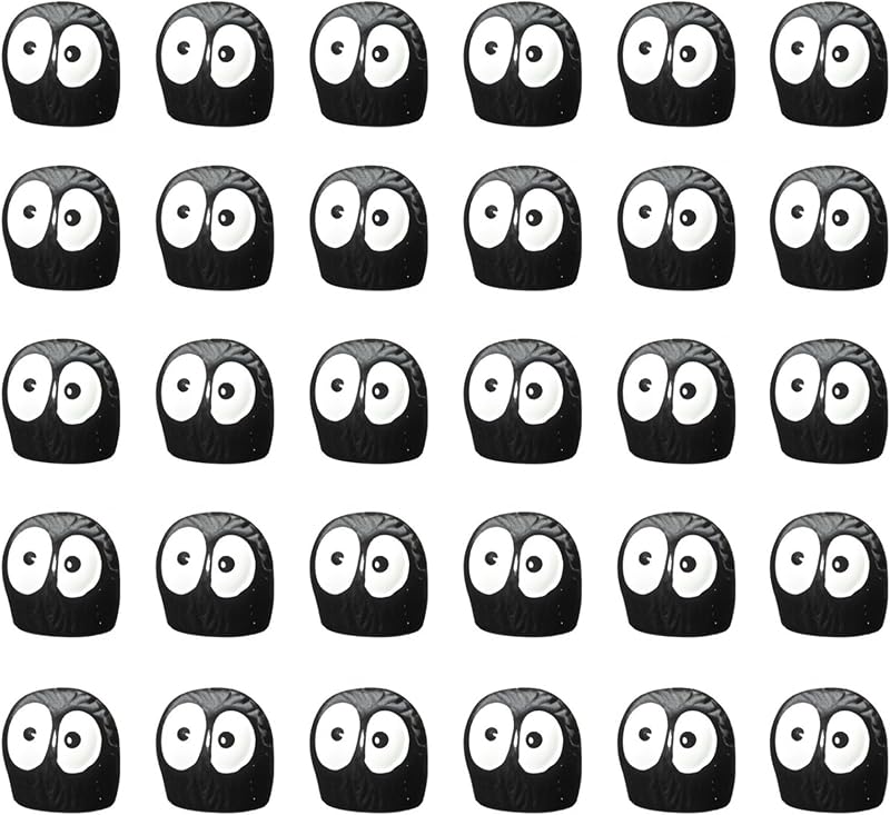 30 piezas de decoración para salpicadero de auto, autoadhesivo, lindos sprites de hollín, adorno para espejo retrovisor interior, 0,35 x 0,39 pulgadas, mini criaturas de ojos difusos, artículo decorativo para la mayoría de los lugares (negro)