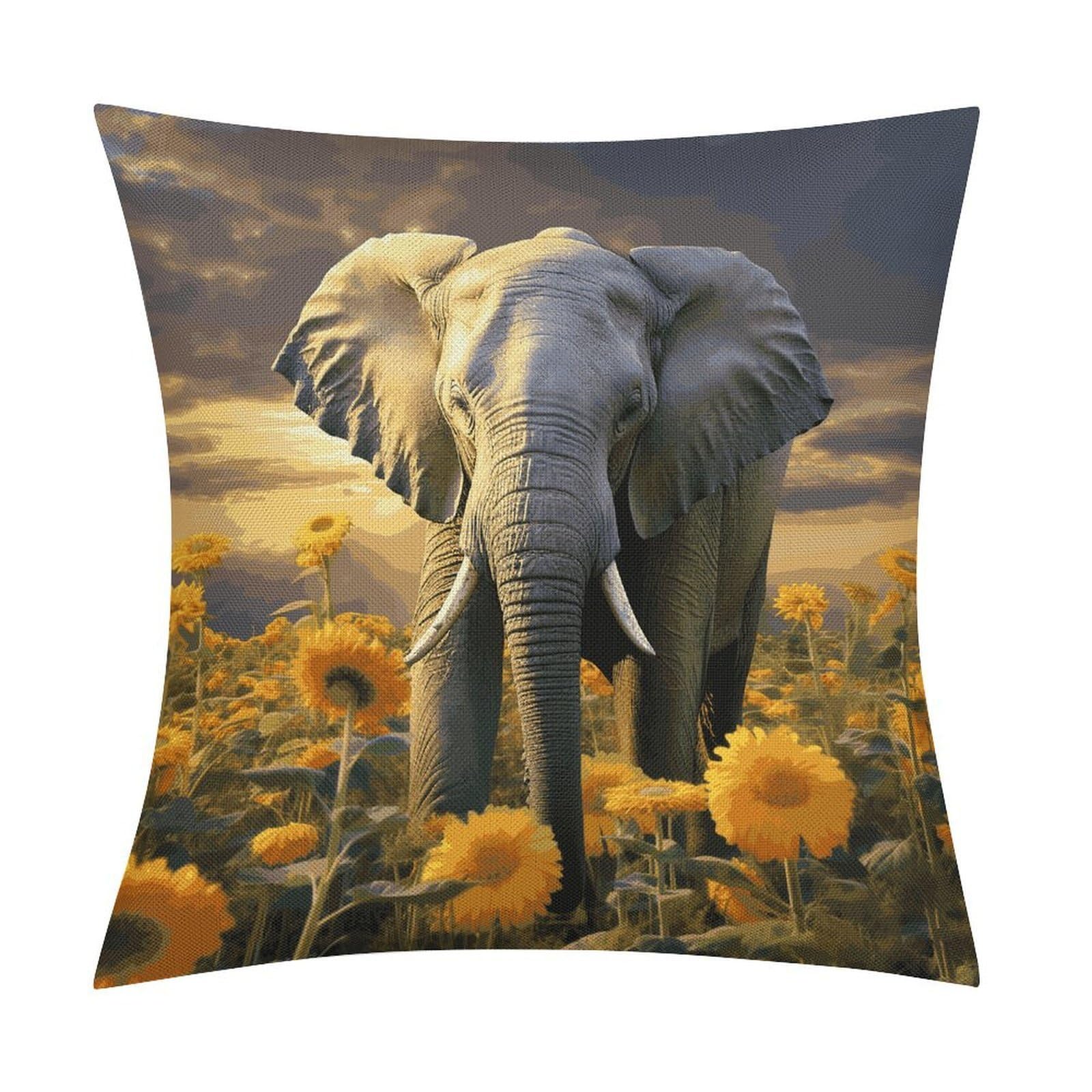 Fodpand Style Elephant With Sunflower Pillow Covers 18X18 Inch, Pillow Cases Boho Farmhouse, Throw Pillow Covers For Couch Sofa Bed Spring Home Decor