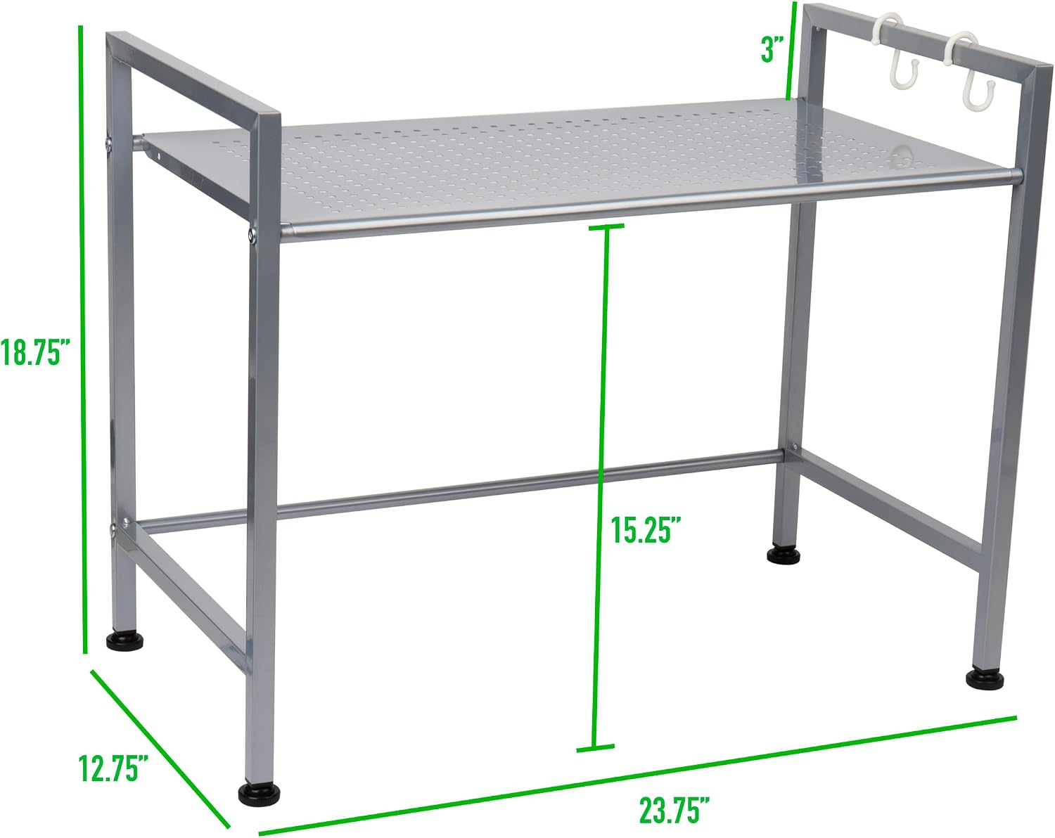 Mind Reader Microwave Oven Rack Shelf Unit with 2 Hooks for Kitchen Utensils, Towels and More