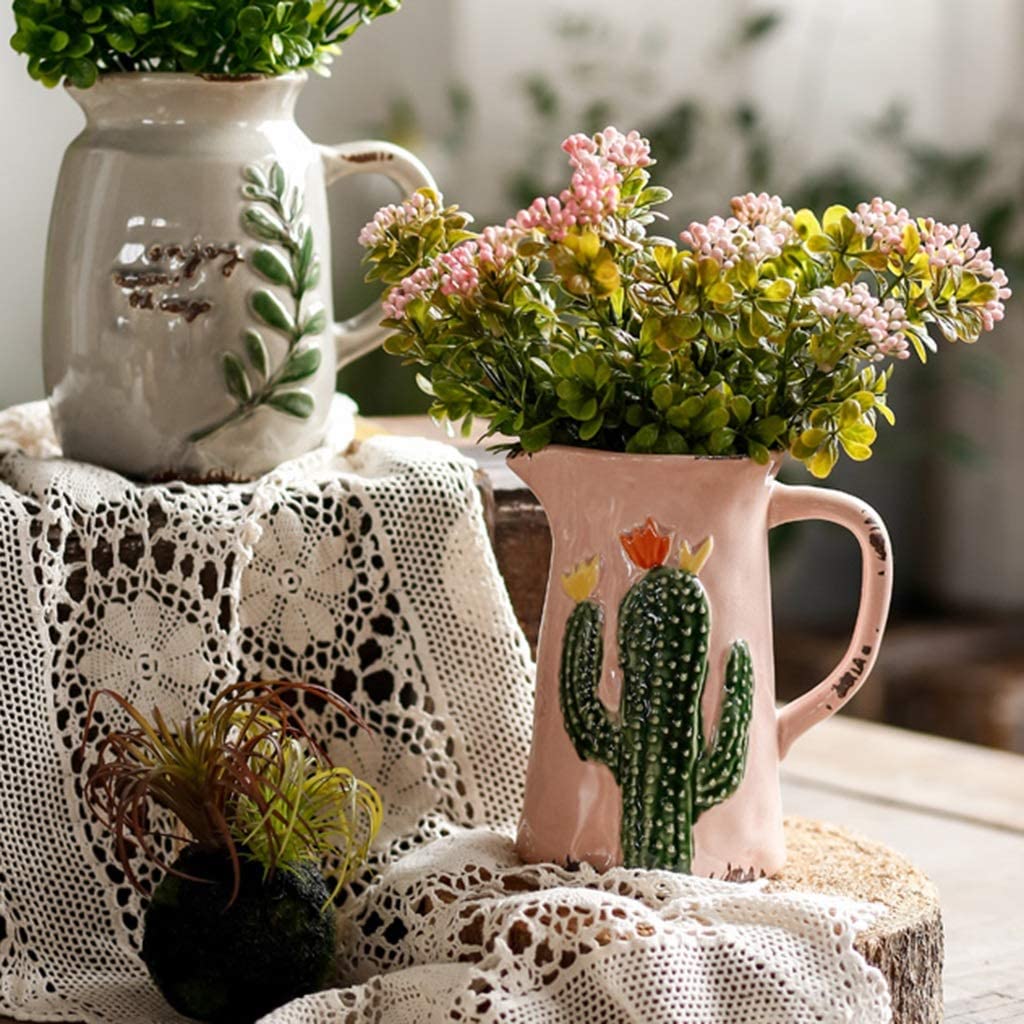 Vasetto In Ceramica Shabby Chic – Brocca Con Manico Per Fiori – Decorazione Country Vintage - 2