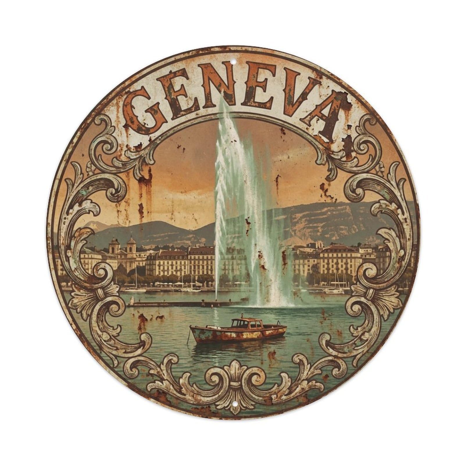 Galvaxio Style Switzerland Retro Travel Geneva Metal Tin Sign
