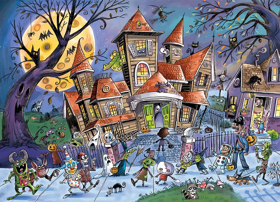 Cobble Hill 350 Piece Family Puzzle - Haunted House (Family) - Sample Poster Included - Halloween Fun, Multicolor, 26.625" X 19.25" - Image 4