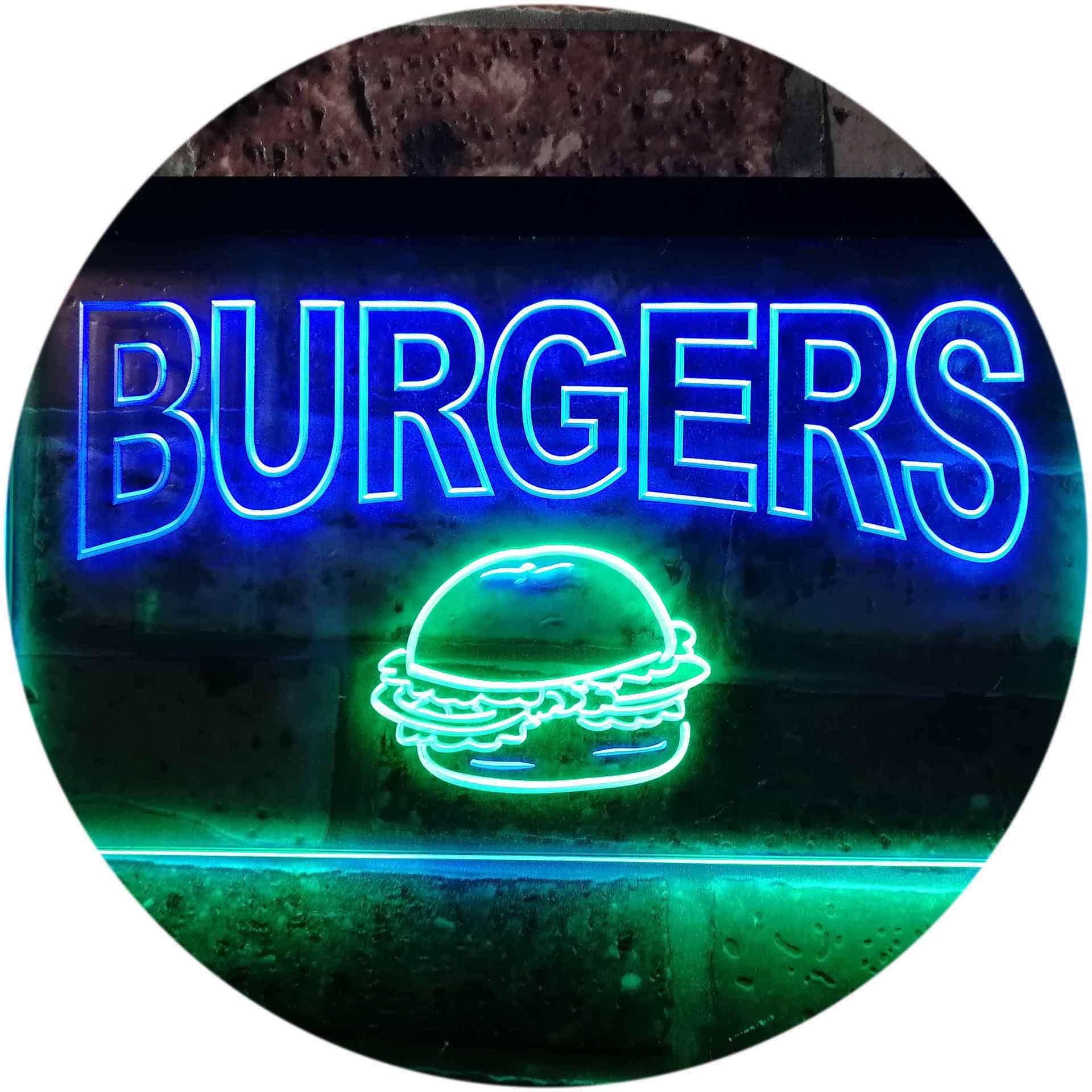 ADVPRO LED Neonlicht „Hamburgers“ Für Burger-Laden | Weiß & Grün, 400x300 Mm | Energiesparend & Sicher