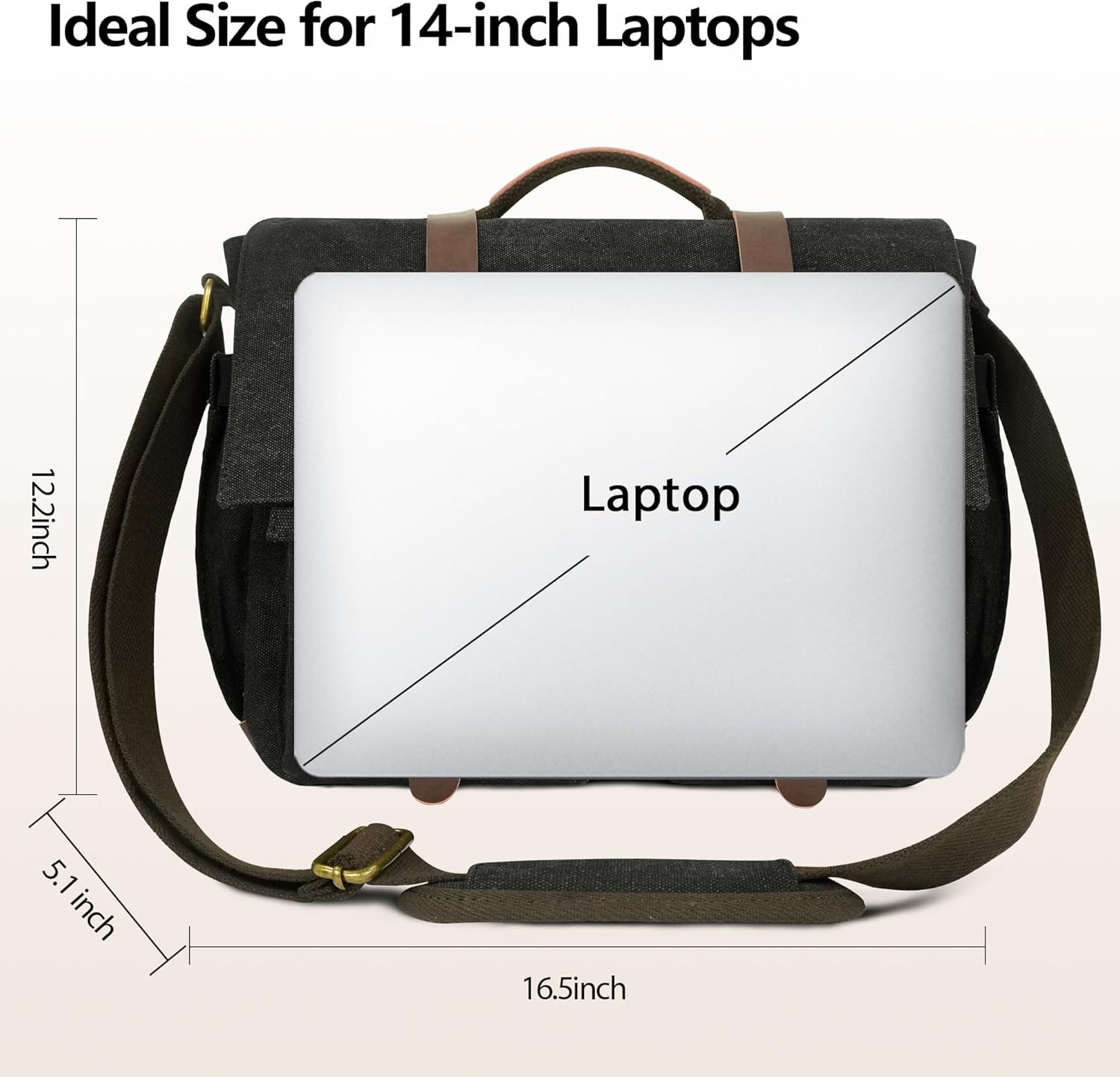 Messenger Bag for Men,13-14-15.6 Inch Laptop Bag, Vintage Heavyweight Canvas Satchel Bag, Leather Briefcase for School Work Travel (Black) - Image 4