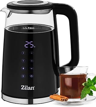 Temperature adjustable glass kettle 1.7 l (40 °C to 100 °C) - Hot maintenance function - LED display with temperature selection - 2200 W - 100% BPA free