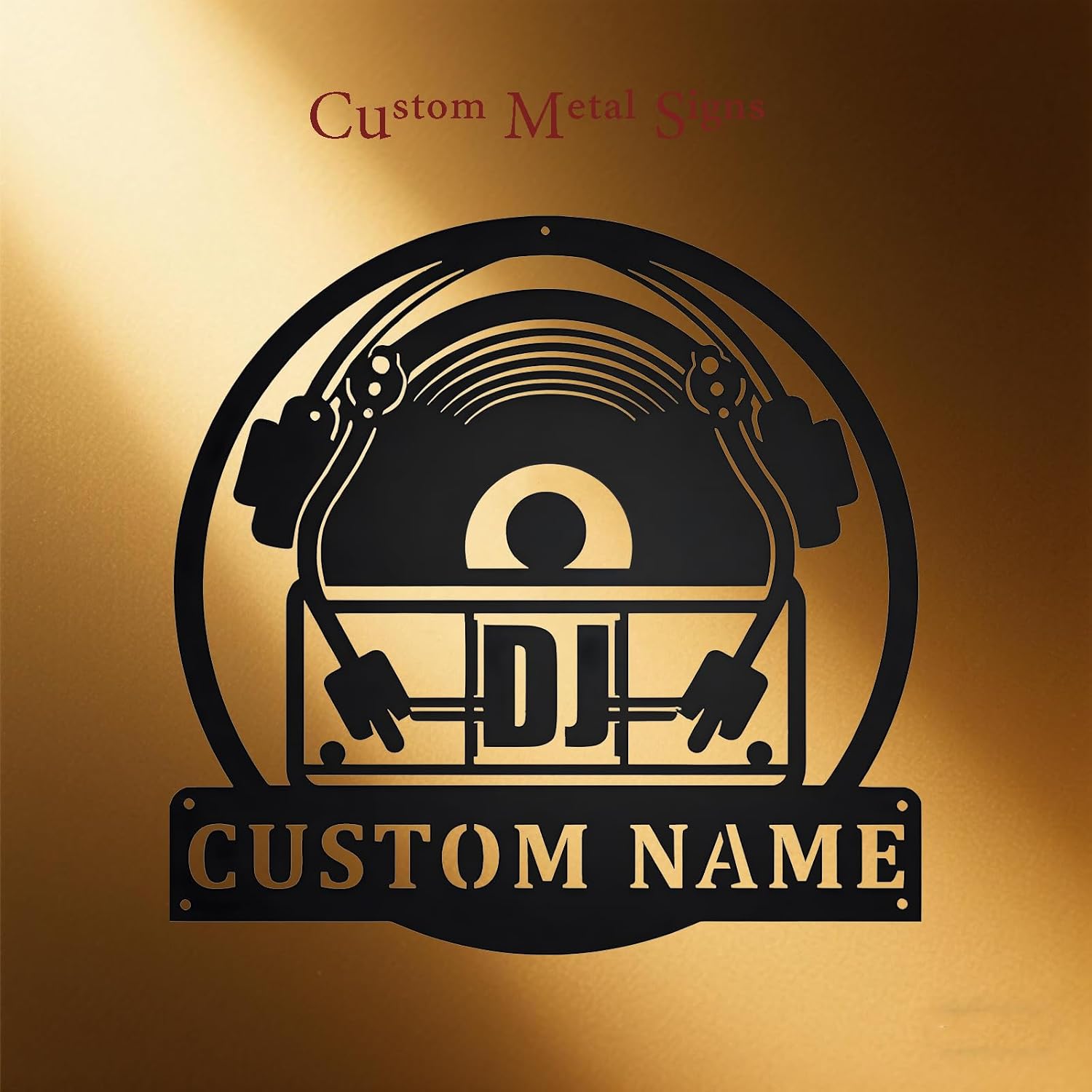 Custom DJ Disc Player Metal Wall Art, Personalized Disc Jockey Magnetic LED Light Name Plate 1.2MM Thick - Music Studio Decor Sign for Nightclubs, DJ Birthday Gift for Music Lovers (Style A)