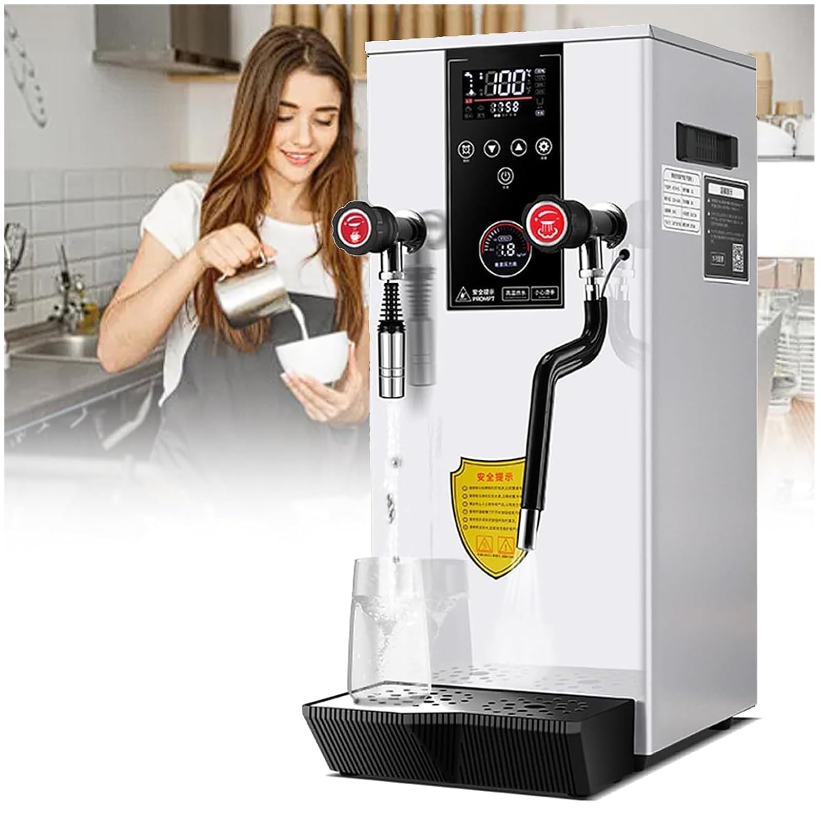 HCZKIUJY Milk Frother - 3000W Automatic Steam Boiling Water Machine with LED Display for Coffee and Tea (White)