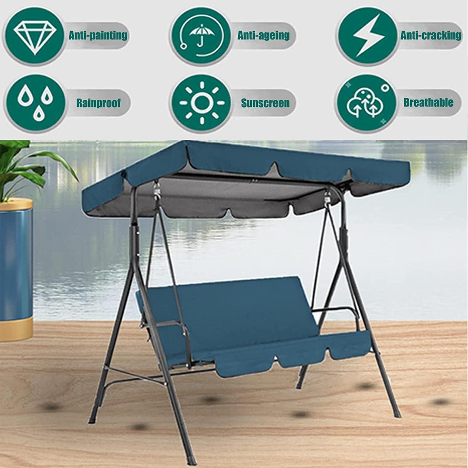 Patio Swing Canopy Replacement Top Cover Set, Swing Replacement Canopy and Chair Cover, Garden Seater Sun Shade Porch Swing Replacement Cover