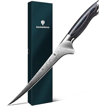 SANMEIHO Filleting Knife Made of Powder Steel, Japanese Filleting Knife Fish 18 cm, Professional Carbon Steel Fish Filleting 