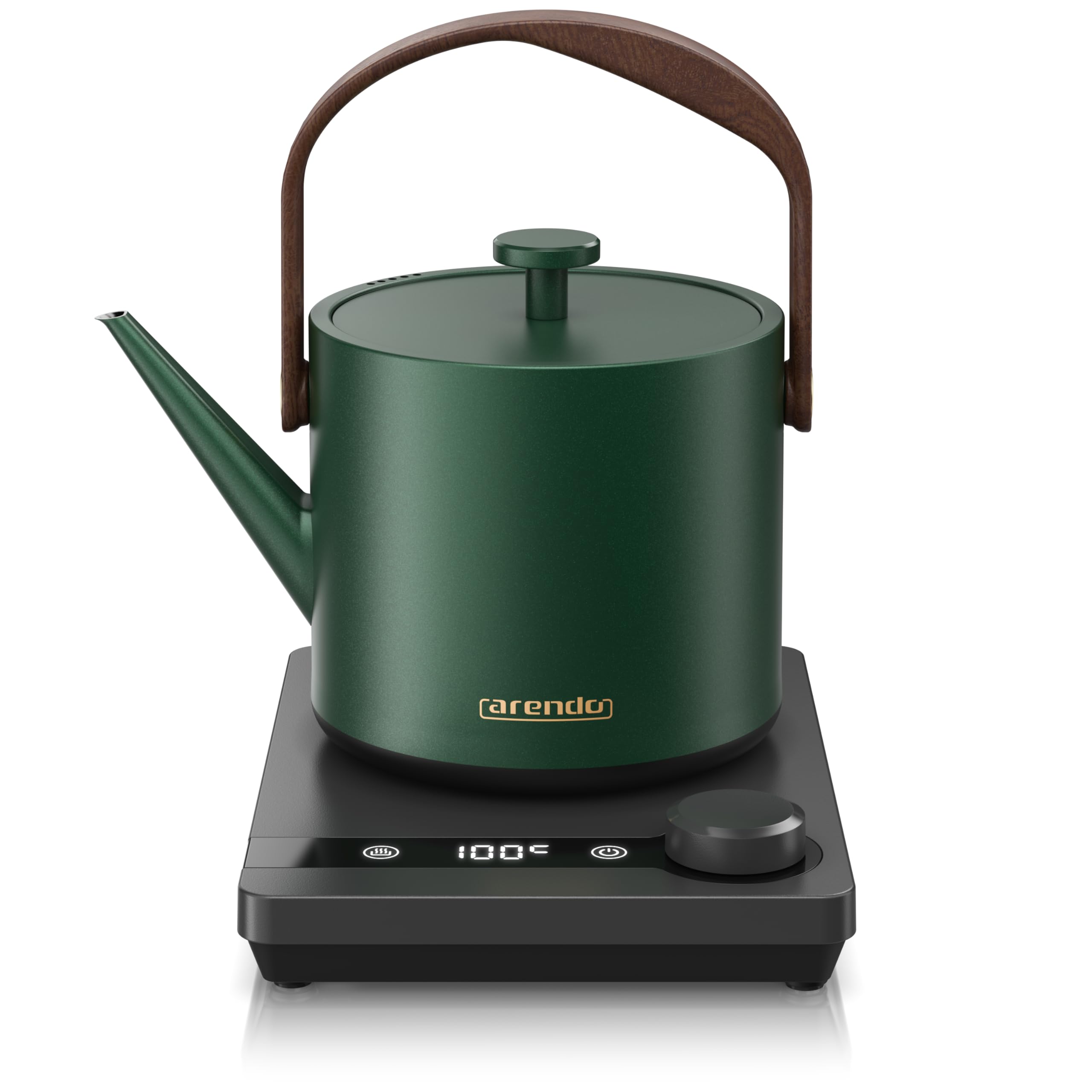 Arendo - Edelstahl Wasserkocher mit Temperatureinstellung 40-100 Grad - digitale Basis - 0,6 Liter - Teekocher mit Temperaturanzeige - BPA frei - Warmhaltefunktion - schwarz grün