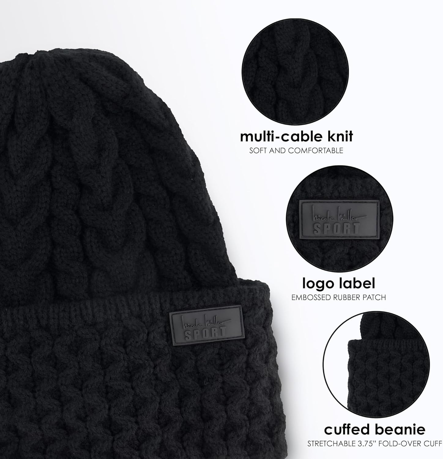 Nicole Miller Winter Hat Cable Knit Beanie & Arm Warmer Sleeves Gift Set for Women Fashion Long Fingerless Gloves - Image 4