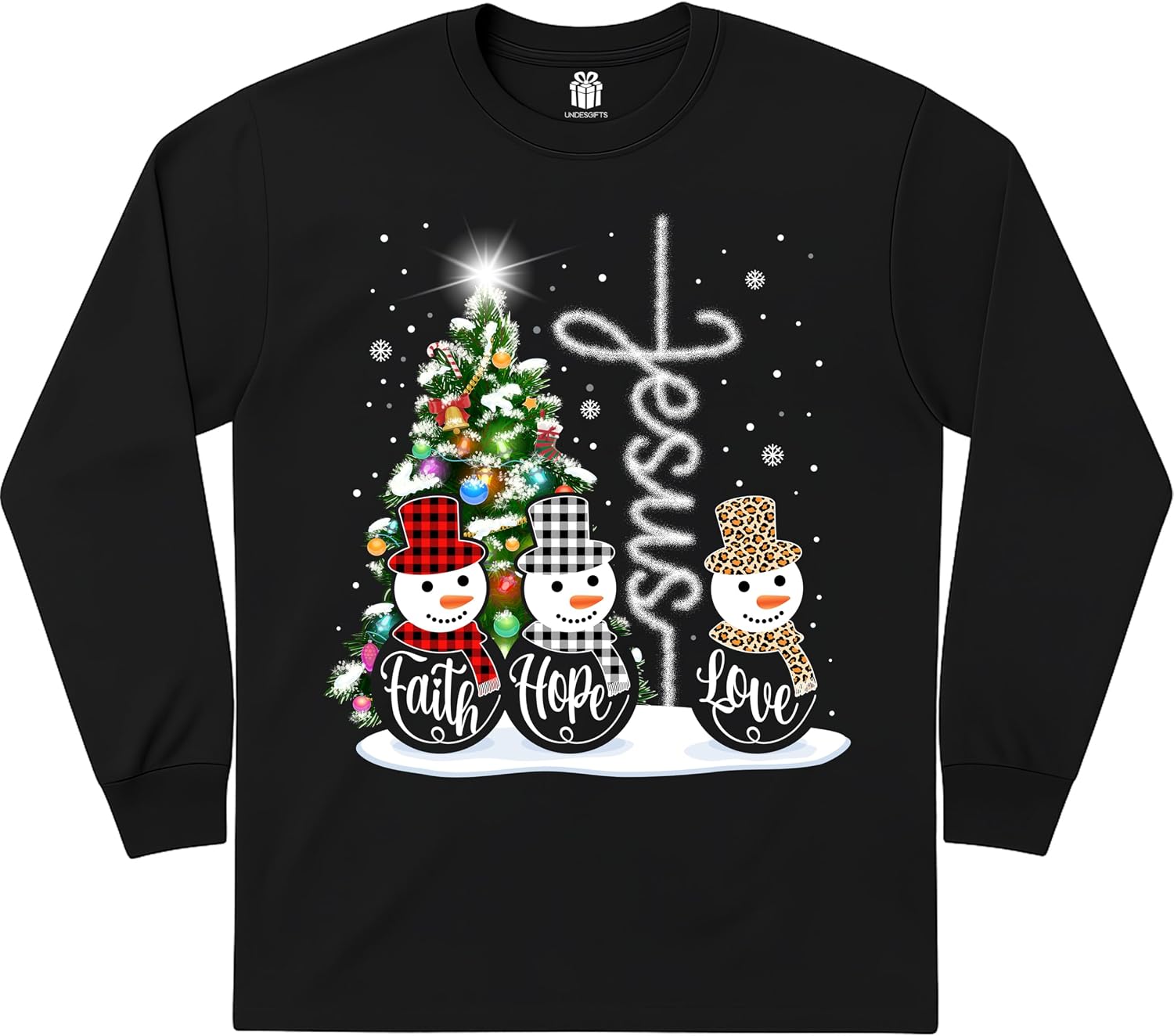 Jesus Faith Hope Love Snowman Christmas Funny Xmas for Christian T-Shirt for Women Mom Wife Grandma Girls Kids