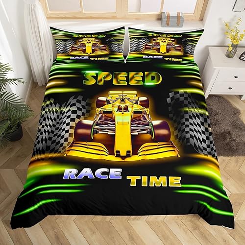 Vista 44 de Feelyou Juego de ropa de cama de coche de carreras y avión en blanco y negro – Funda de edredón y funda de edredón para niños y adolescentes