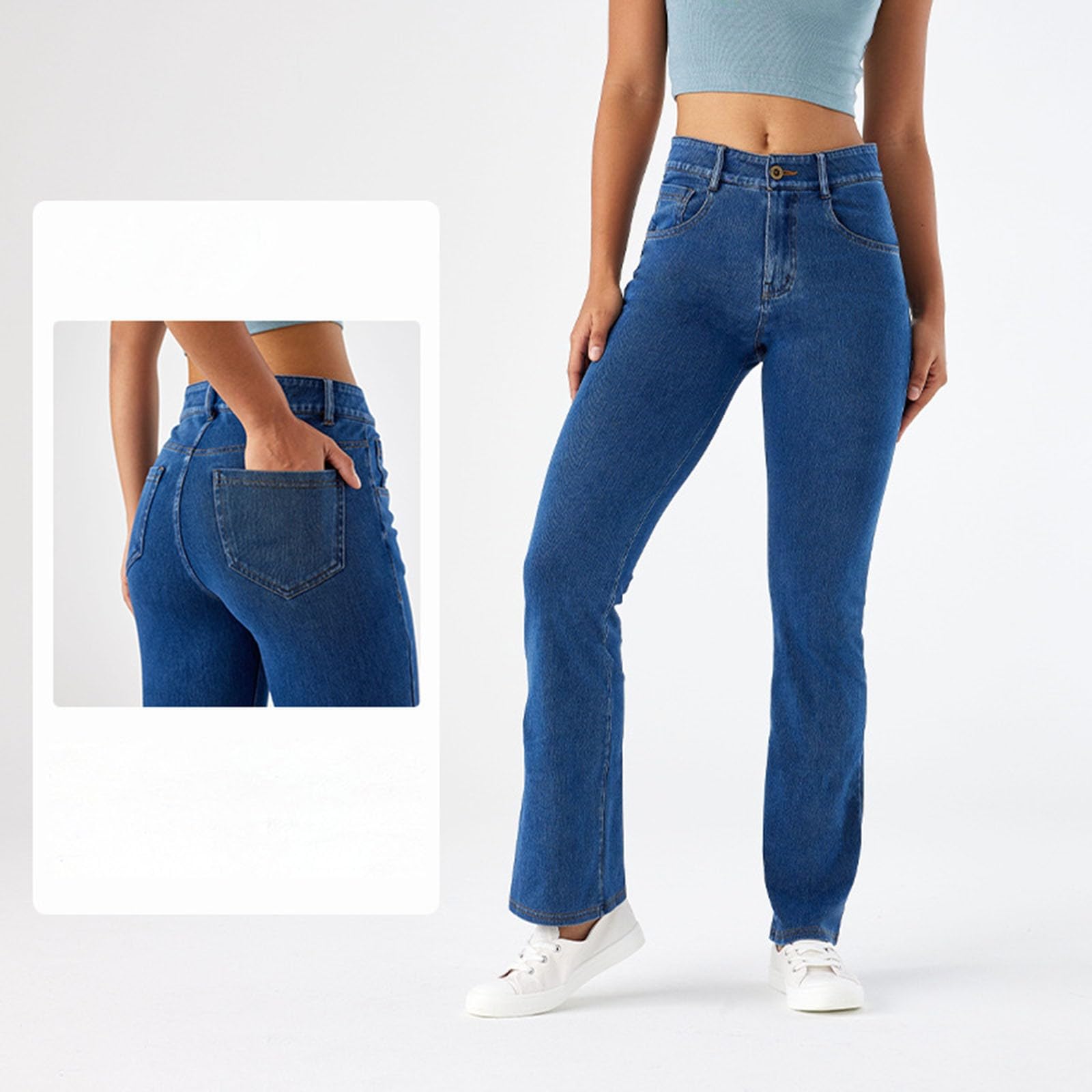 Pantalon en jean stretch pour femme - Pantalon de yoga doux et confortable - Coupe bootcut - Taille haute - Contrôle du ventre - Coupe ajustée - Jeggings baggy