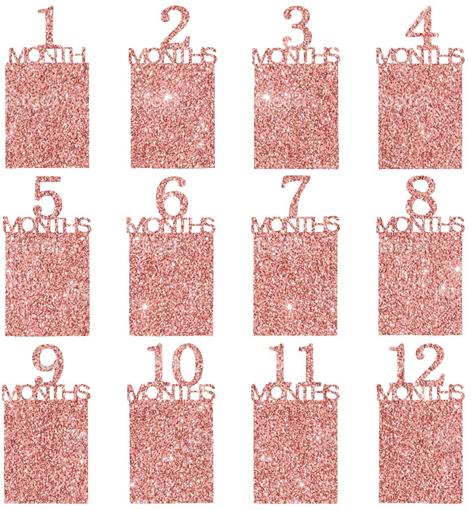 Festiko 1st Birthday Baby Glittery Photo Banner, Newborn To 12 Months Photo Banner, Monthly Milestone Photograph Bunting Garland, Rosegold