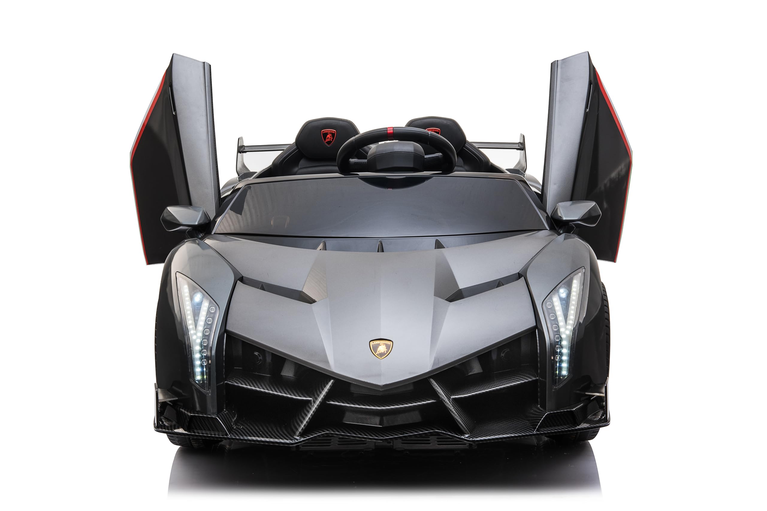 FINOOS Auto macchina elettrica per bambini Lamborghin Veneno 24V 2 posti, 4X4, sedile in pelle, ruote in gomma con telecomando 2,4 GHz da 1 a 7 anni (Grigio metallizzato)