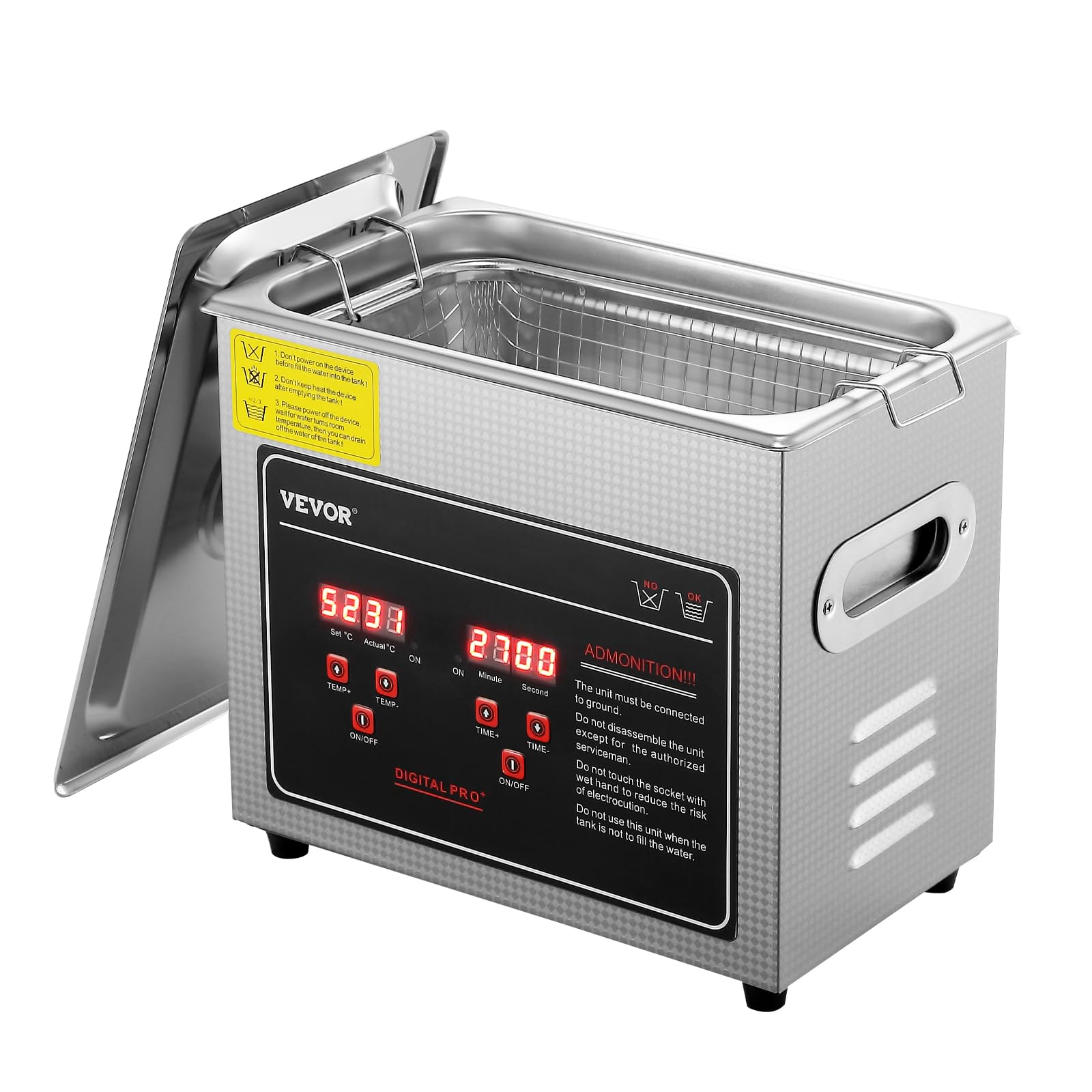 vevor ultrasonic cleaning machine with digital timer & heater, professional jewelry cleaner, stainless steel heated cleaning machine for glasses watch rings small parts circuit board