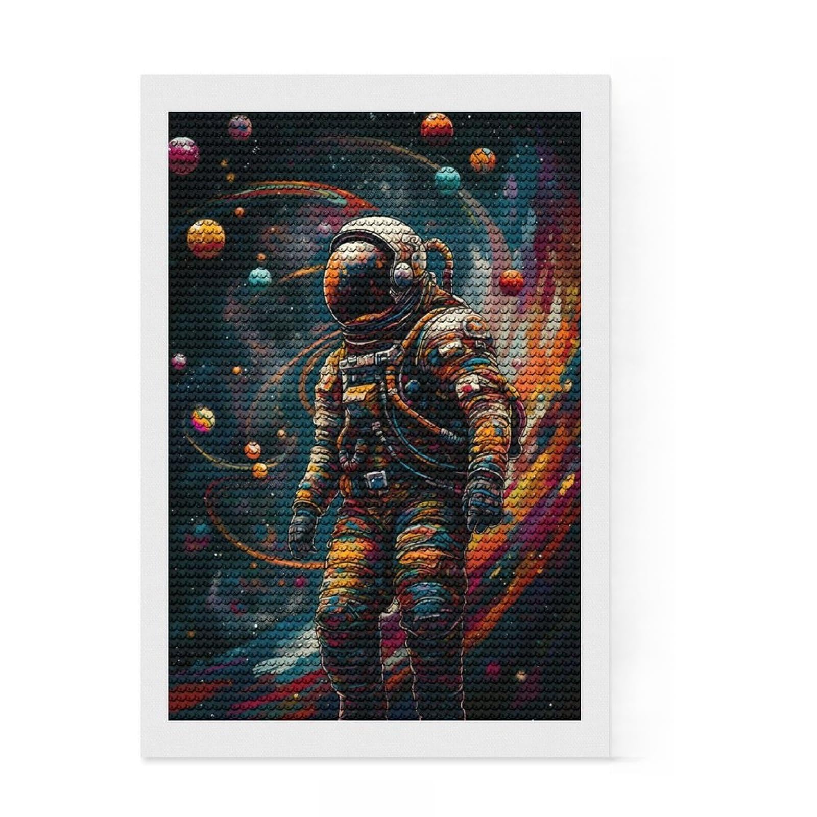 Junmoney Astronaut in The Linespace Diamond Art Kit 8"x12", Fun Craft Experience, Boho Decor, for Teens, Thoughtful Handmade Gift, Adhesive Canvas