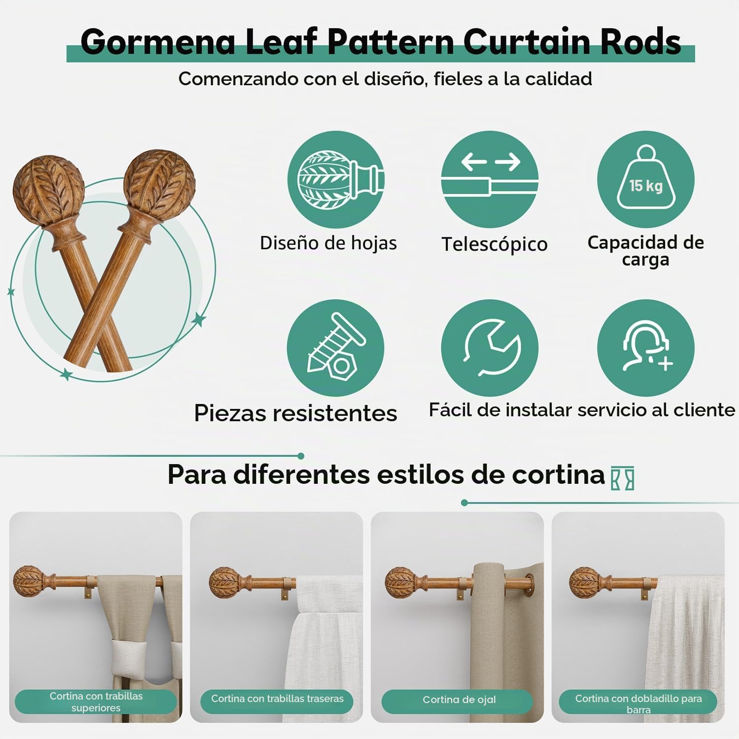 Barra Cortinas Extensible Acabado Efecto Madera Oscura 80-365 Cm | Varilla MetáLica De 25 Mm De DiáMetro, InstalacióN Mural, Gran Capacidad De Carga, Ideal Para SalóN Y Dormitorio