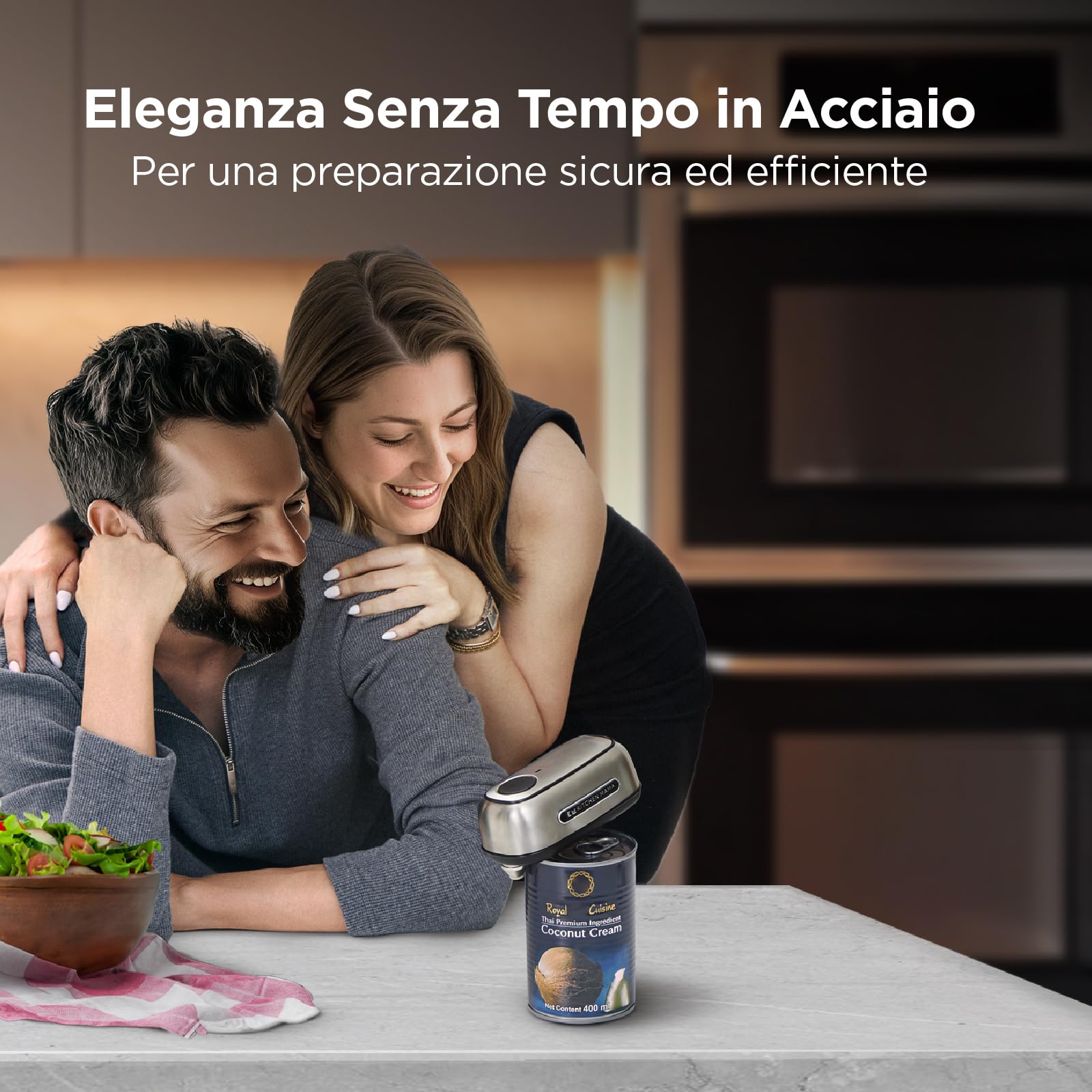 Apriscatole ricaricabile Orbit One di Kitchen Mama: Funzionamento a mani libere, ricarica di tipo C, spegnimento automatico, bordo liscio (acciaio inossidabile)