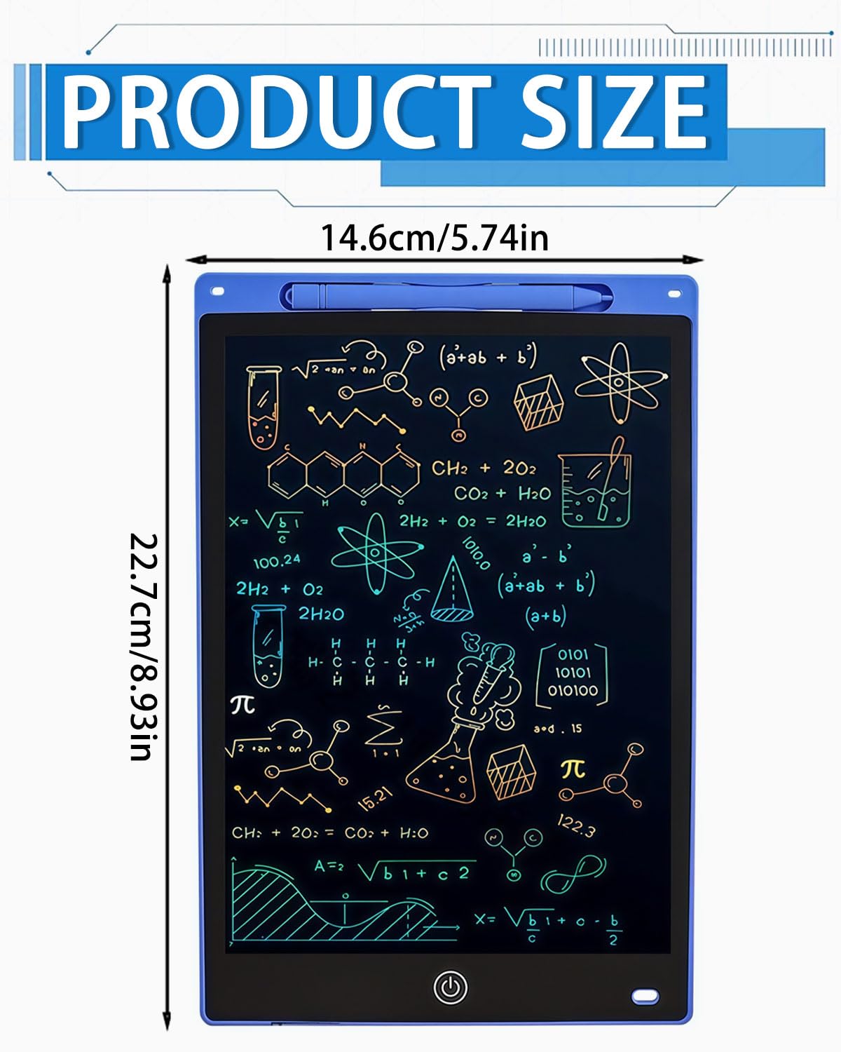 BARRU 1 pieza Pizarra de Escritura LCD de 8,5 Pulgadas - - Ideal para Oficina, Memos, Regalos Borrables Y Reutilizables,Aritmética y Dibujo(azul)