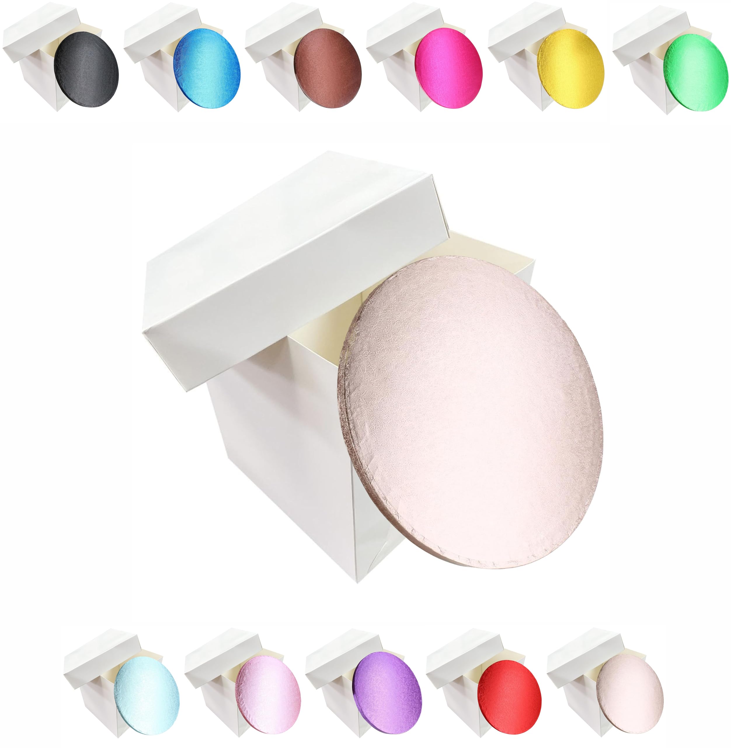 LARRYROO Tall White Extra Deep Cake Box + Lid & Round Colour Cake Drum Board Combo Pack for High Celebration, Wedding, Birthday Cakes (Rose Gold, 12 Inch)