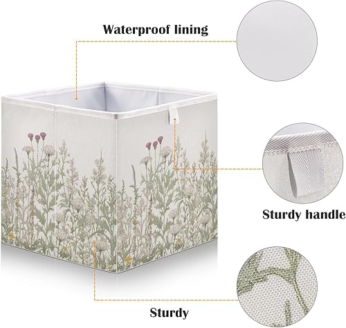 Miniatura 3 de Kigai Wild Flowers - Cubo de almacenamiento de 15.7 x 10.6 x 7 pulgadas, organizador grande plegable para estantes, armario, sala de almacenamiento