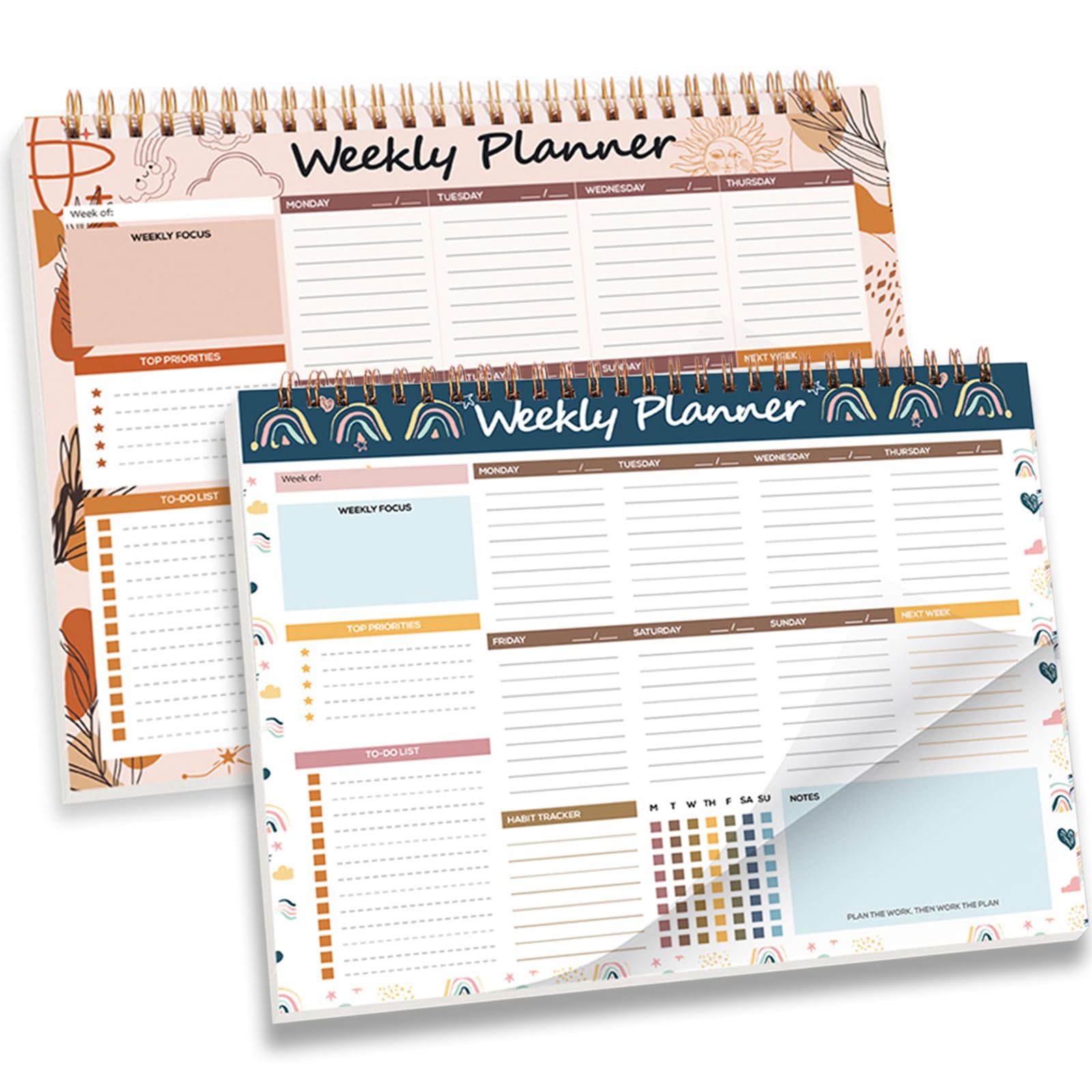 2 Pack Weekly Planner To Do List Pad, Undated Weekly Planner Notebook 52 Tear off Sheets To Do List Notebook