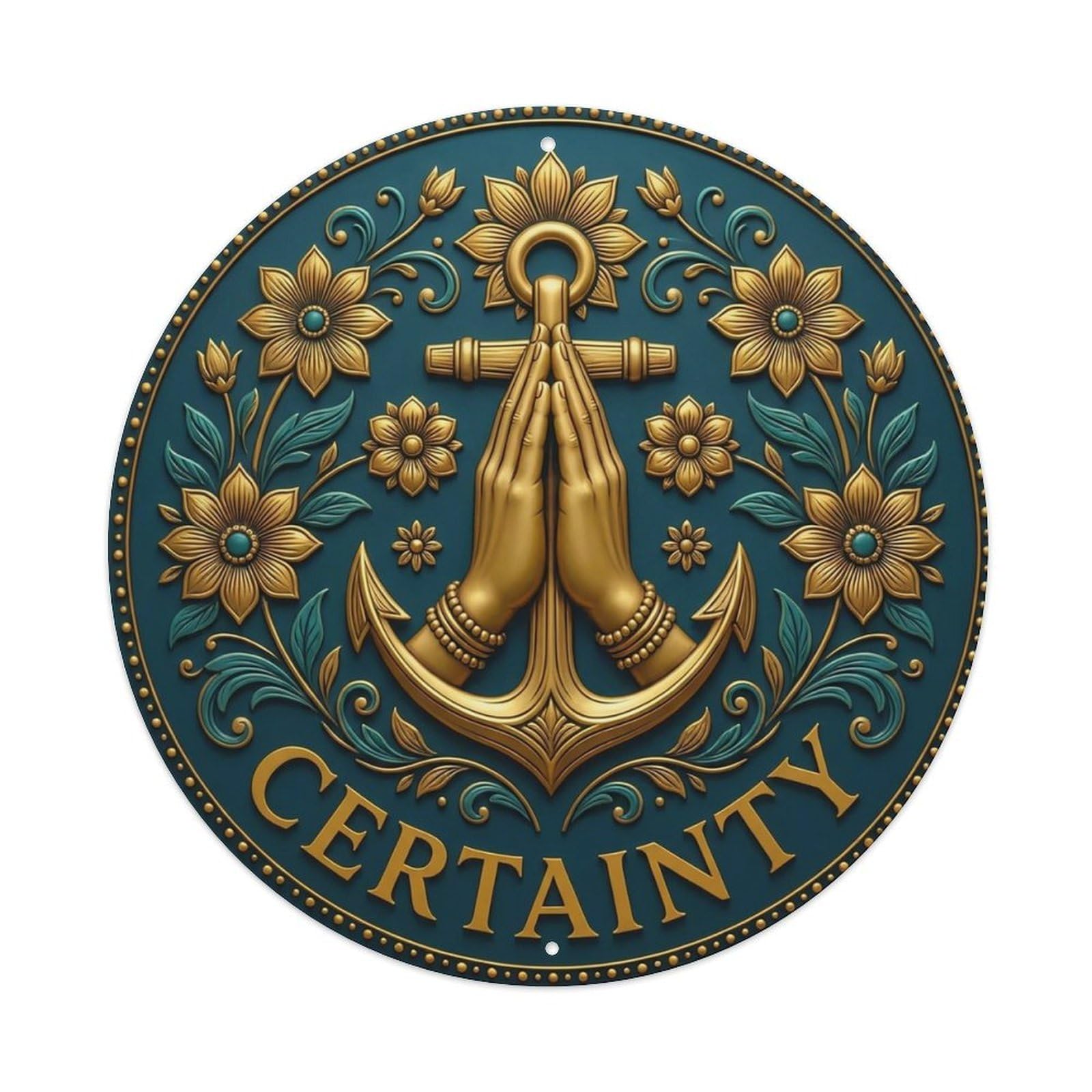 Vintage Namaste Praying Hands Certainty Flower Zen Yoga Metal Tin Sign