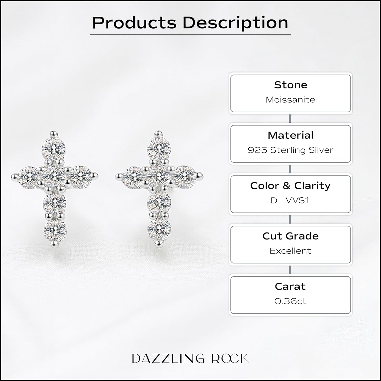 Dazzlingrock Collection GRA Certified D Color VVS1 0.36 cttw Round Moissanite Cross Stud Earrings for Women in 925 Sterling Silver Push Back