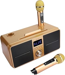 Kuuleyn Karaoke Machine for Adults,Karoke Machine,Family KTV Sound Kit Integrated Wireless Microphone Live Audio Card Bluetooth Karaoke Speaker(Gold)