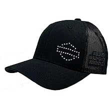 Women's Rhinestone Ponytail Curved Bill Mesh Trucker Hat &ndash; Black