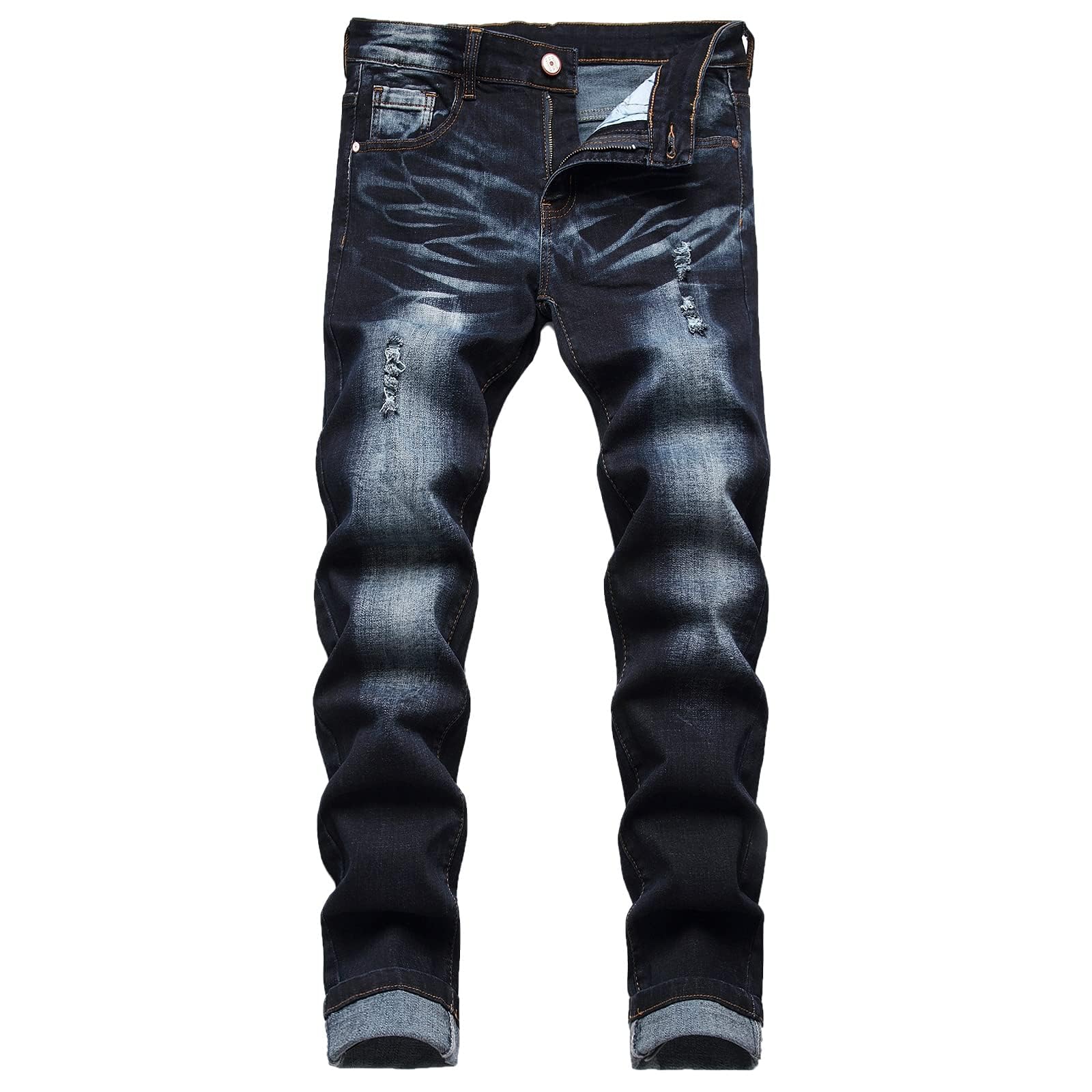 Jeans da uomo slim fit elasticizzati strappati skinny per uomo, effetto invecchiato distrutto gamba dritta alla moda comfort vita flessibile, jeans casual per adolescenti designer di moda classico
