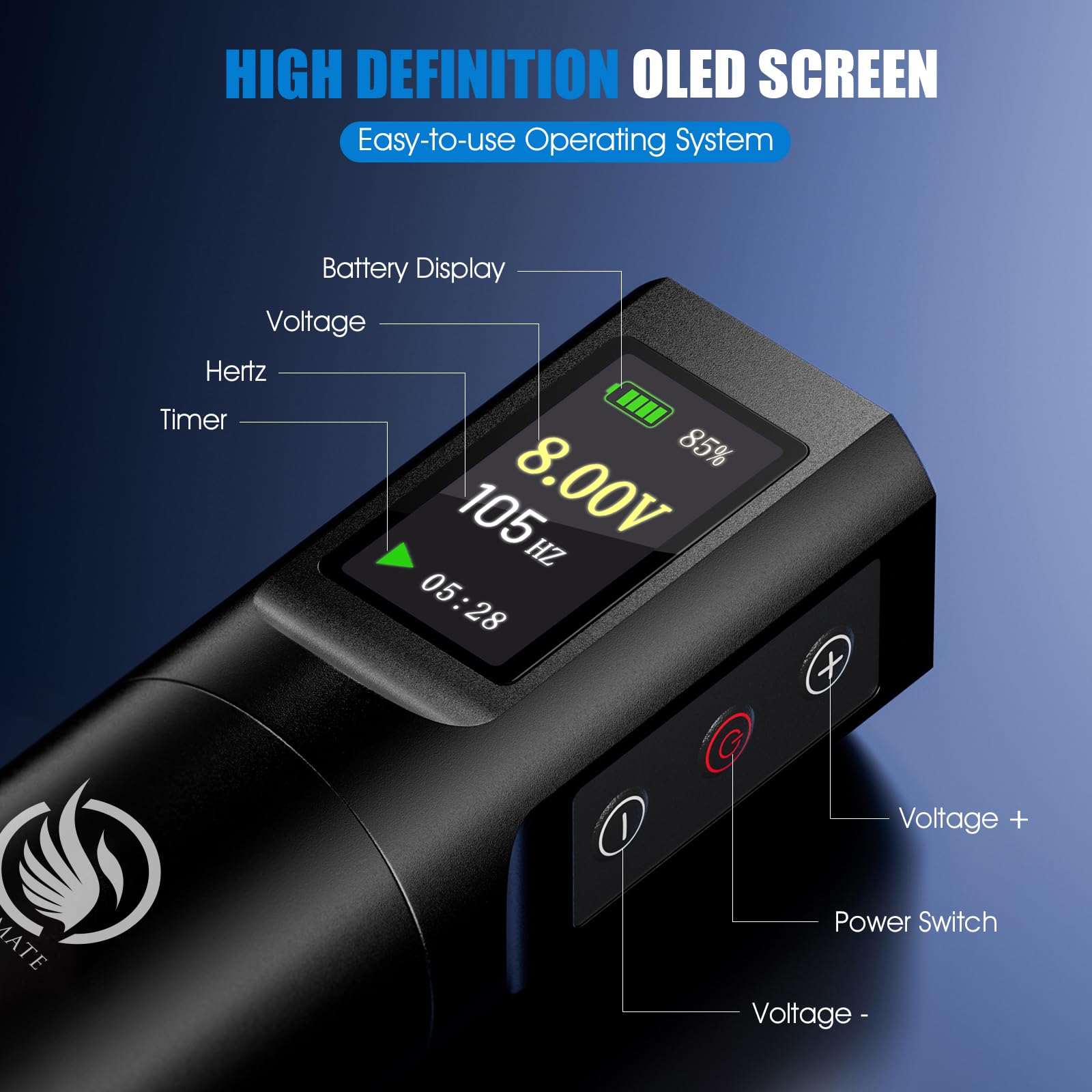 Máquina de Rotativa Kit Inalámbrica con Batería 1600mAh, Pantalla LCD, Conexión RCA, Máquina de Bolígrafo Inalámbrica con 20 Agujas 10 Tintas para Principiantes y Artistas LIUMATE