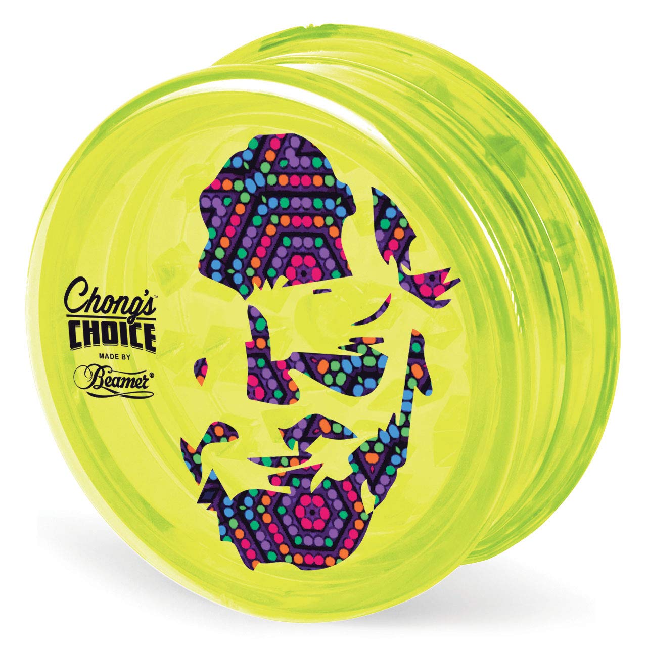 Chong’s Choice 3-Piece 63mm Acrylic Grinder - Transparent Neon Green Color + Beamer Smoke Sticker
