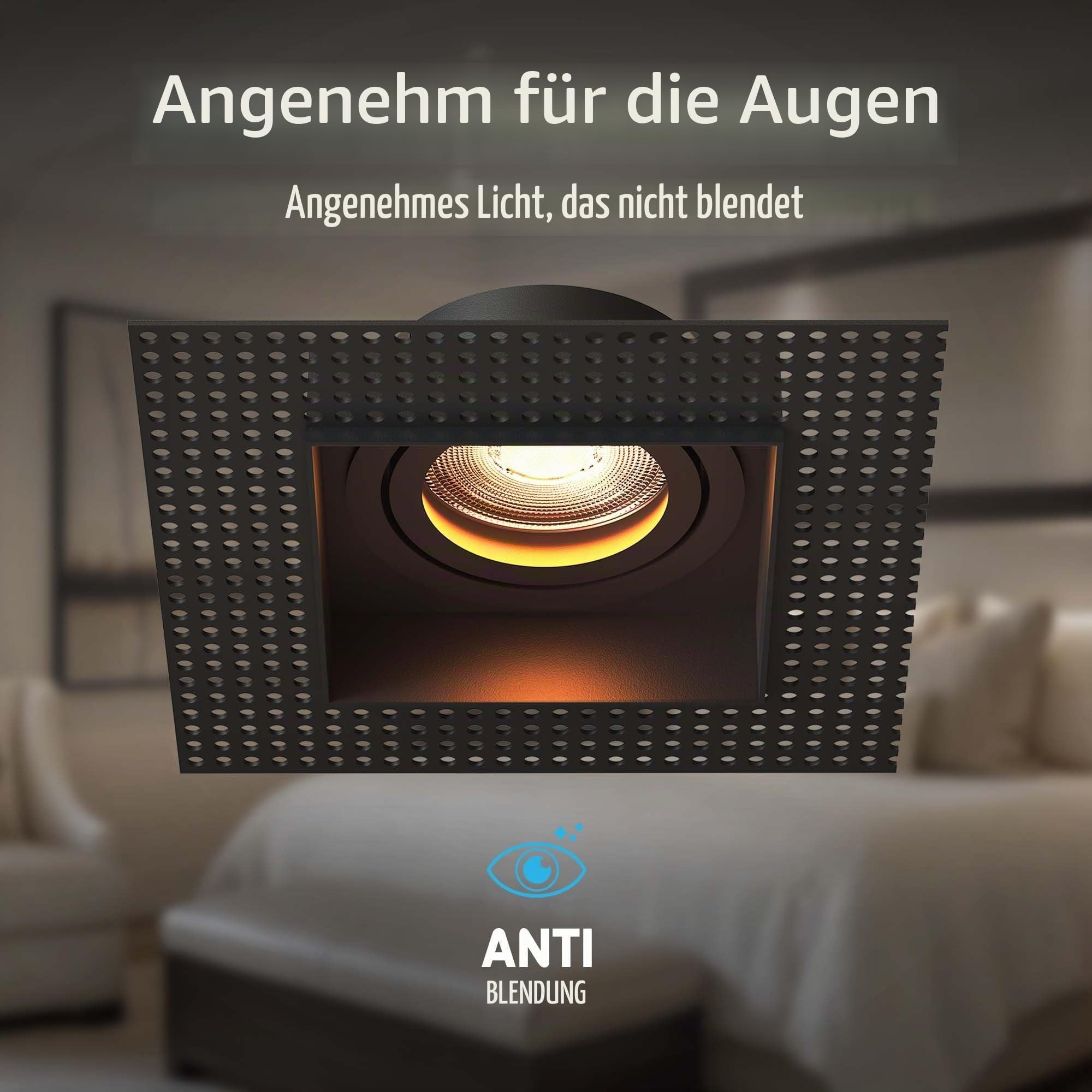 Ledvion 6er Set LED Einbaustrahler Schwarz 4.9W RGB CCT dimmbar smart | Einbaumass 130x130mm; Fuer trockene Innenraeume wie Wohnzimmer Kueche und Flur