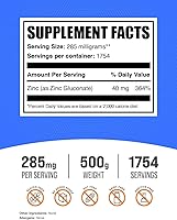 Vista 2 de BulkSupplements.com Zinc Gluconate Powder - Zinc 40mg, Mineral Supplement for Immune Support - Gluten Free, 285mg per Serving, 500g (1.1 lbs)