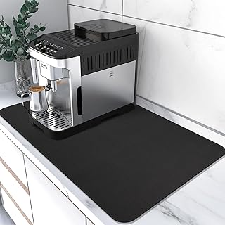 Coffee Mat Super Absorbent Drying Mat Coffee Bar Accessories Suitable with Waterproof Rubber Base Fit Under Coffee Machine Coffee Maker Coffee Pot Coffee Bar Accessories (Black, 24 x 16 Inches)