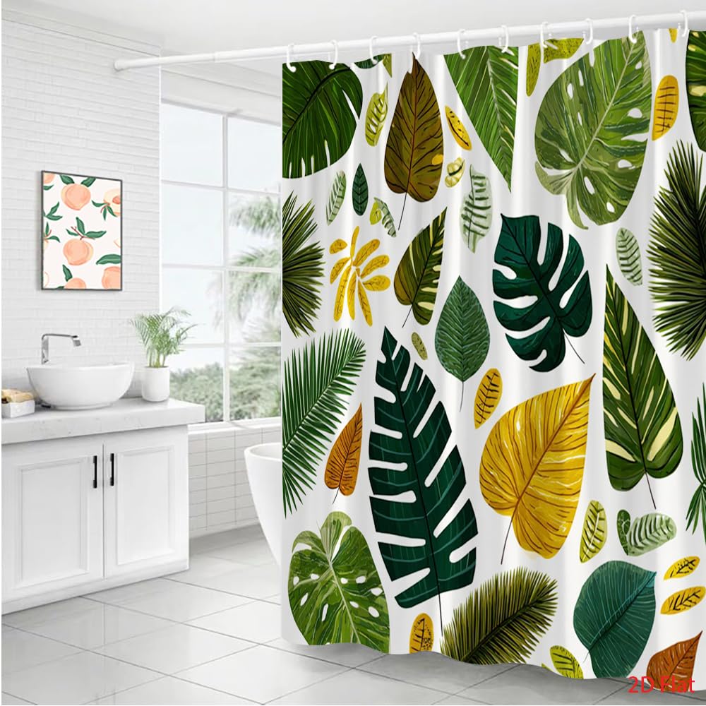 Glwdmb L-19 1 Piece 120X180cm Tropical Leaves Printed Shower Curtain With Hook, Polyester, For Windows And Walls, Bathtub, Bathroom, Machine Washable, All Season Universal