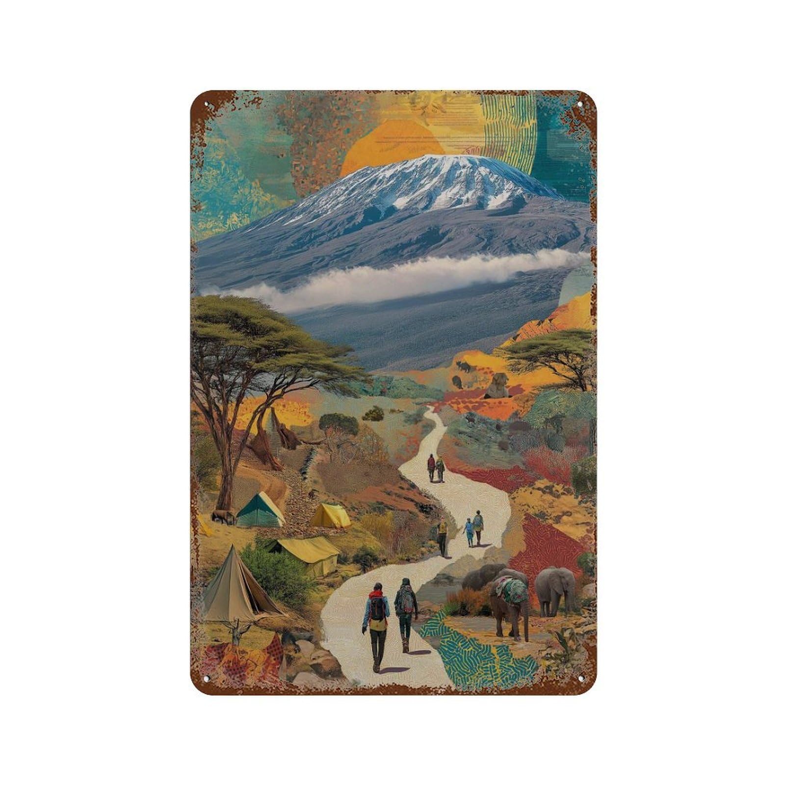 xiaoxiaoshen Mount Kilimanjaro African Landscape Colorful Travel Safari And Trekking Adventur Wall Decor Art Metal Tin Poster Modern Home Decor Art Home Bar Shop Decorations Vintage Sign 30x20cm
