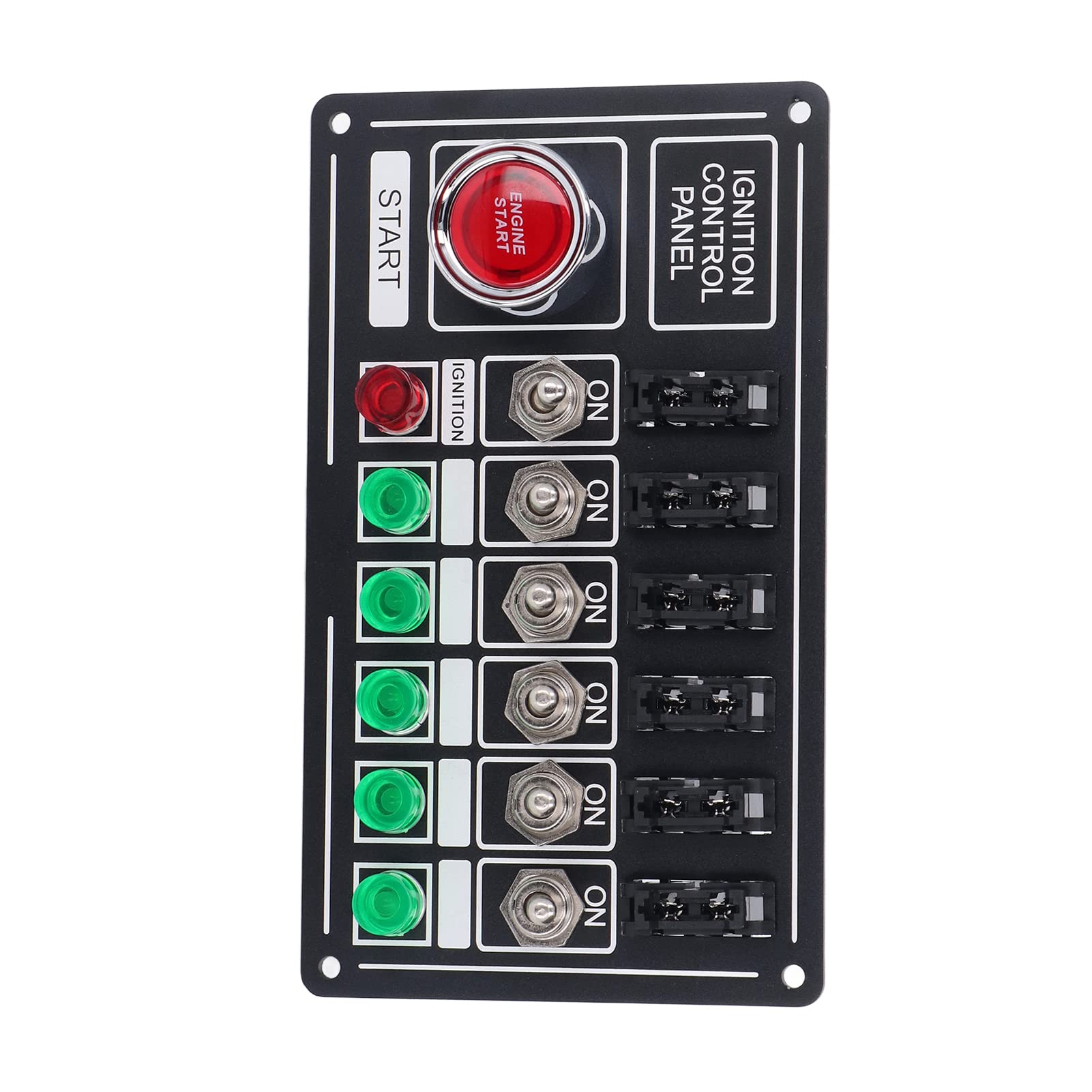 Panel del Interruptor de Encendido， Panel de Interruptor Basculante de Encendido de Motor de Coche con Botón de Arranque de Fusible 6 Gang Multifunción Estilo de Carreras Universal