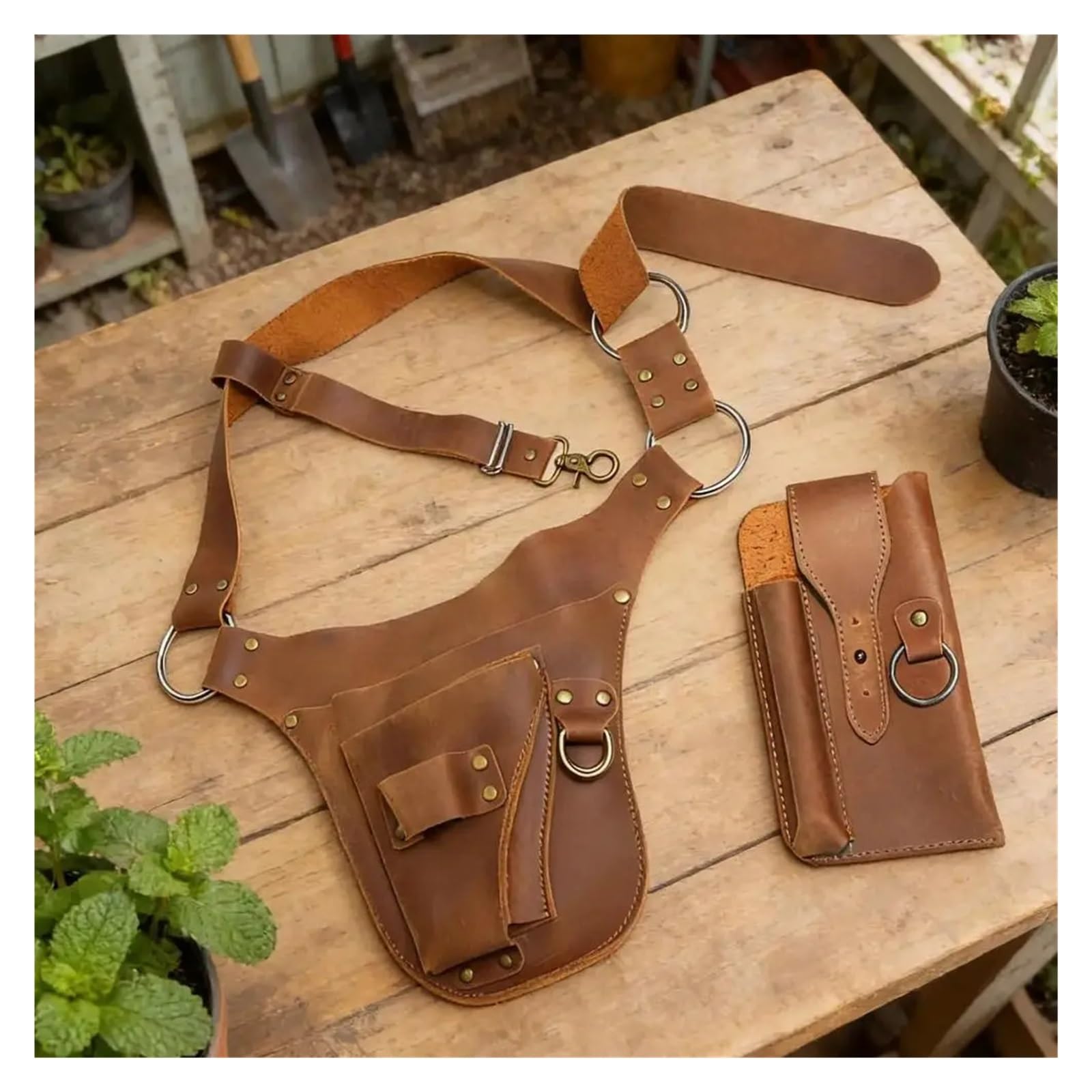 Secateur Holster Marsupio in materiale PU Cintura regolabile Costruzione in pelle Design multitasche Custodia for attrezzi Cura del prato