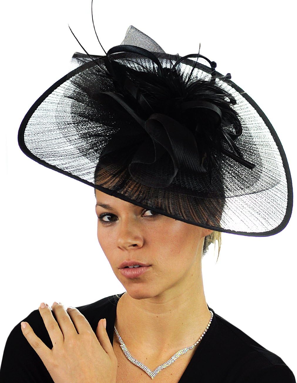 C.C Cocktail Fashion Sinamay Fascinator Hat Feather & Flower Design