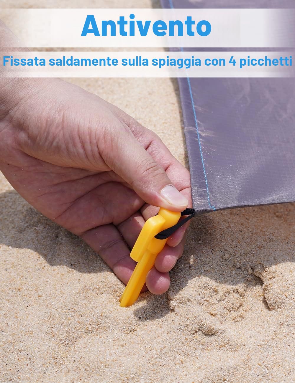 Coperta da Spiaggia Impermeabile 250 x 200 cm Antisabbia Telo Spiaggia Grande per 5-8 Persone Blu