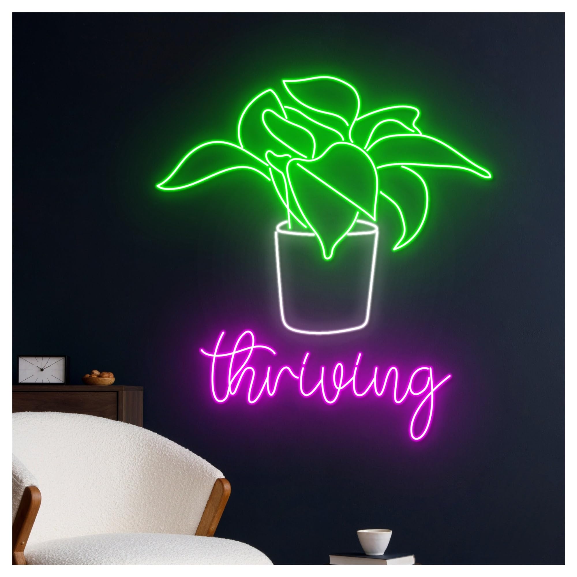 Insegna al Neon Insegna Al Neon Con Luce LED Verde Per Vasi Di Piante Prosperose, Decorazione Da Parete Per Stanza, Foglie Ecologiche E Naturali, 58cm