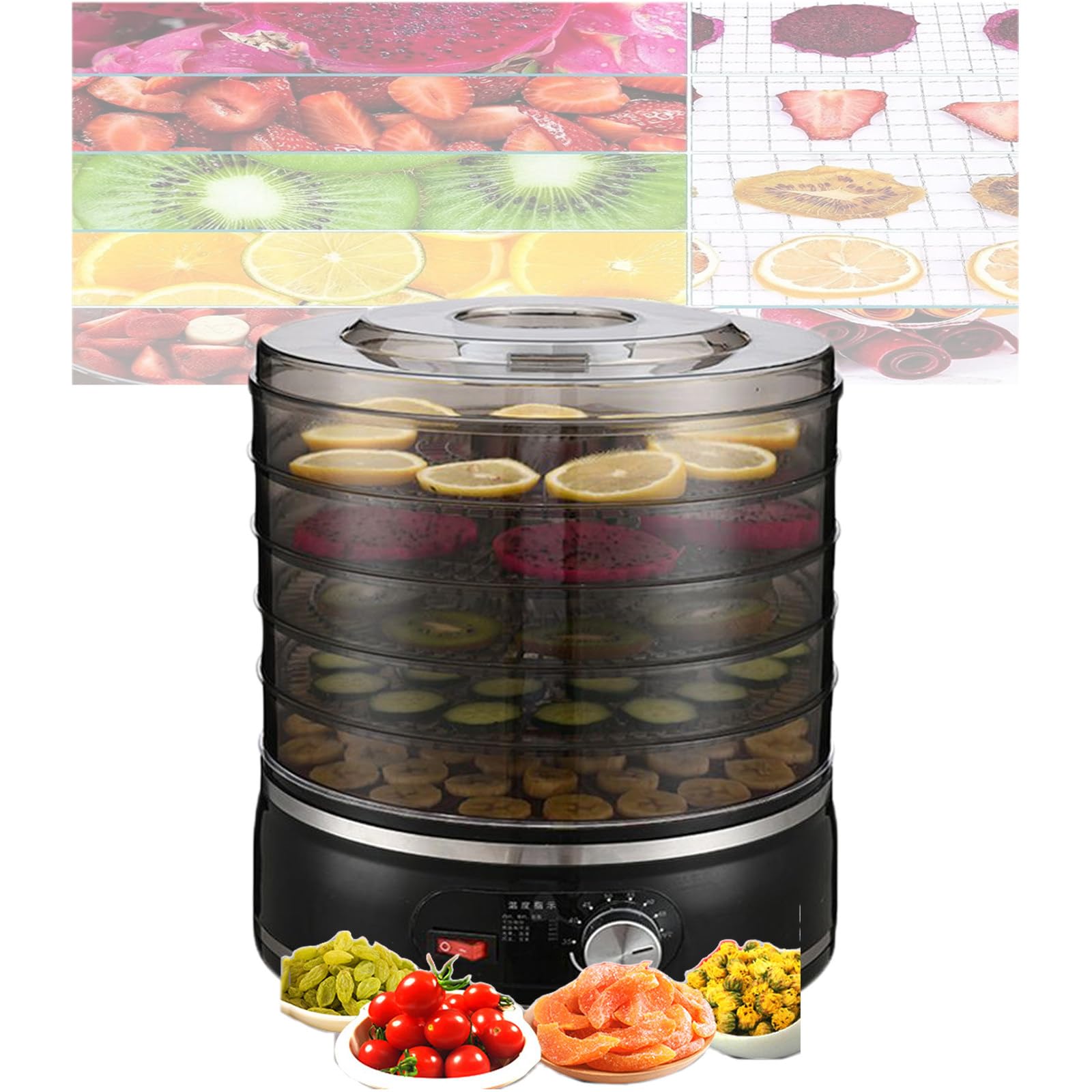 Food Dehydrator 5/8 Tray, 350w Herb Dehydrator, Adjustable Temperature, Jerky Meat Dehydrator, 158ºf Temperature Control, Suitable for Fruits, Yogurt, Vegetables, Pet Treats,Black-Level5